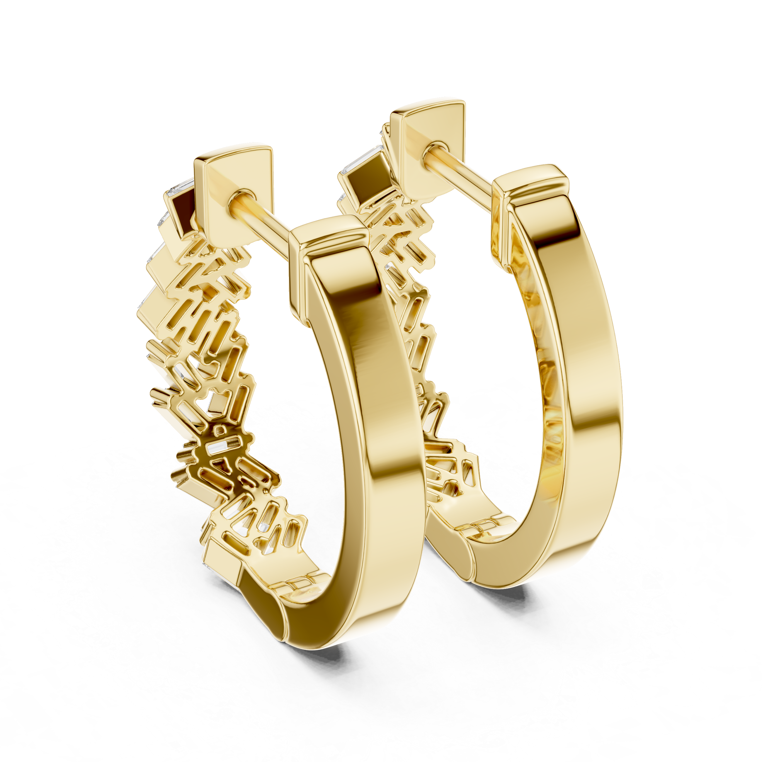 Muur Atelier Solid Gold Scattered Baguette Diamond Hoop Earrings