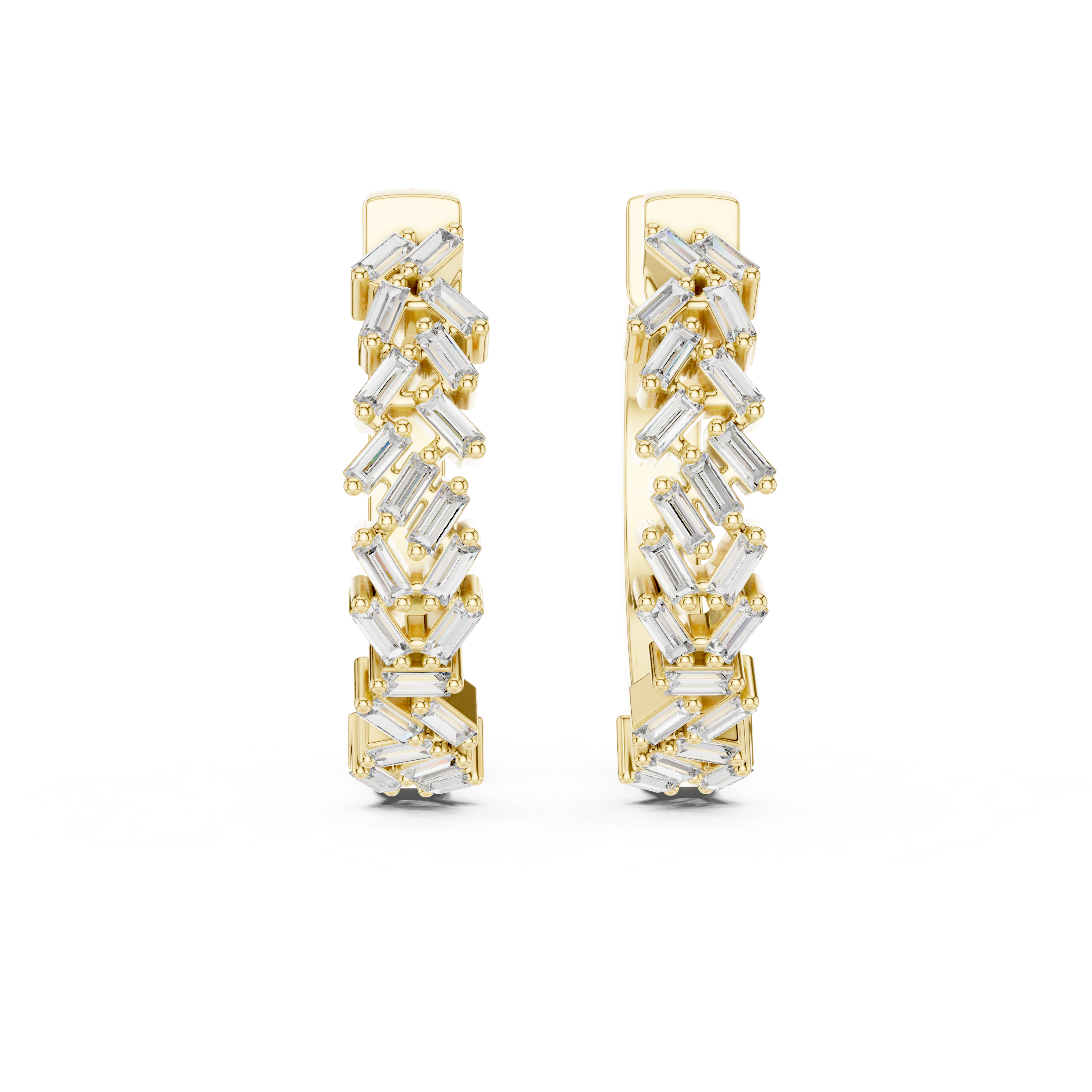 Muur Atelier Solid Gold Scattered Baguette Diamond Hoop Earrings