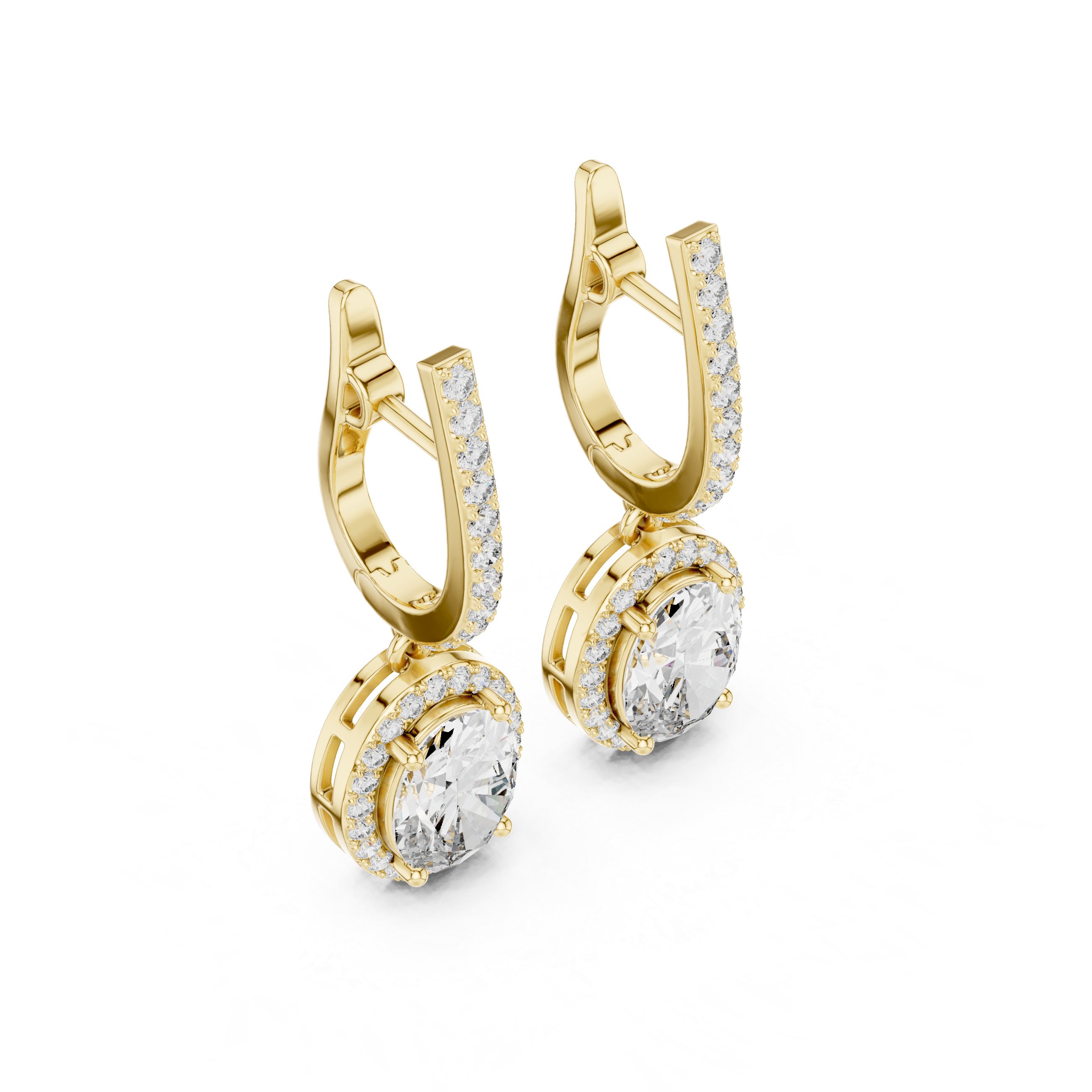 Muur Atelier Solid Gold Oval Cut Diamond Halo Drop Earrings