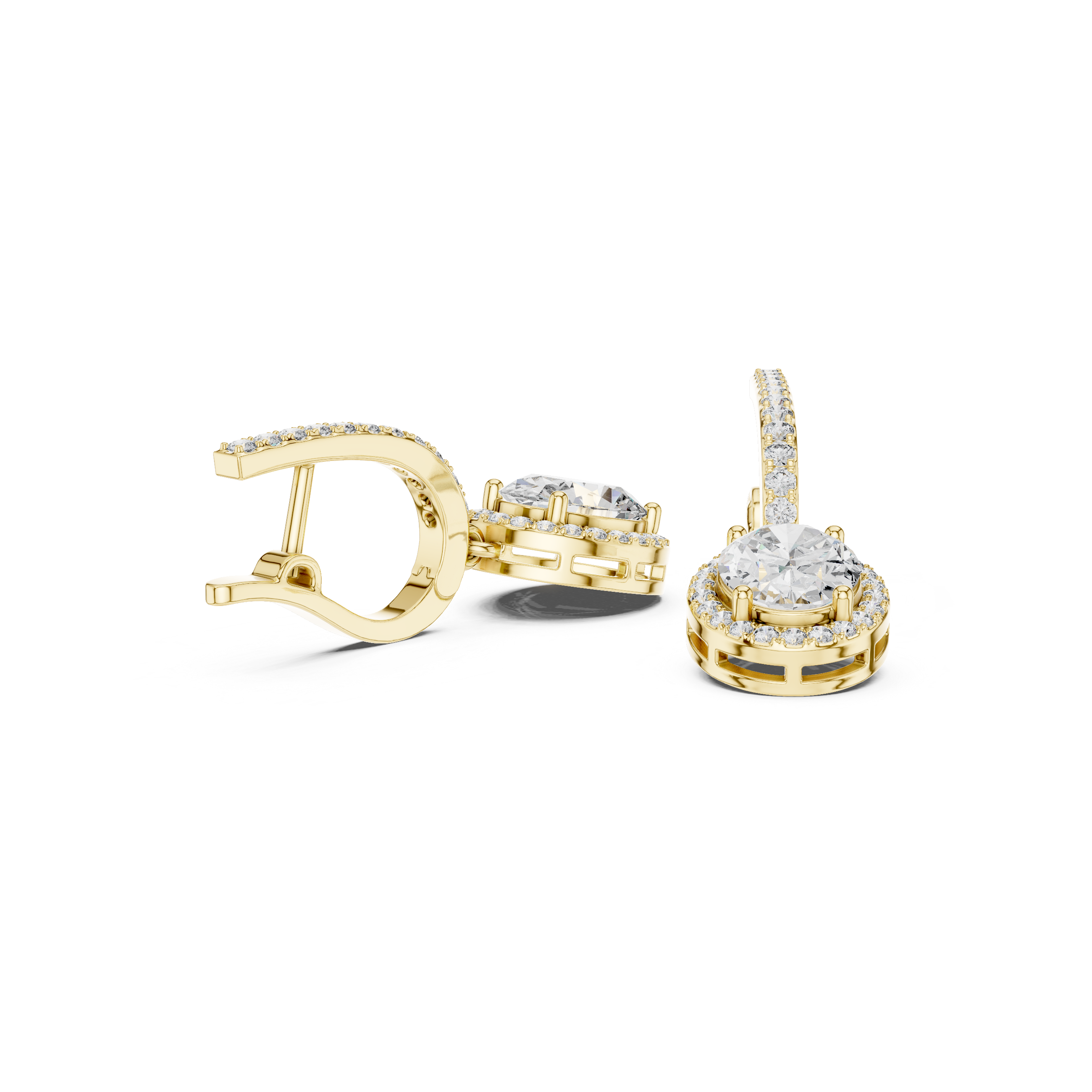 Muur Atelier Solid Gold Oval Cut Diamond Halo Drop Earrings