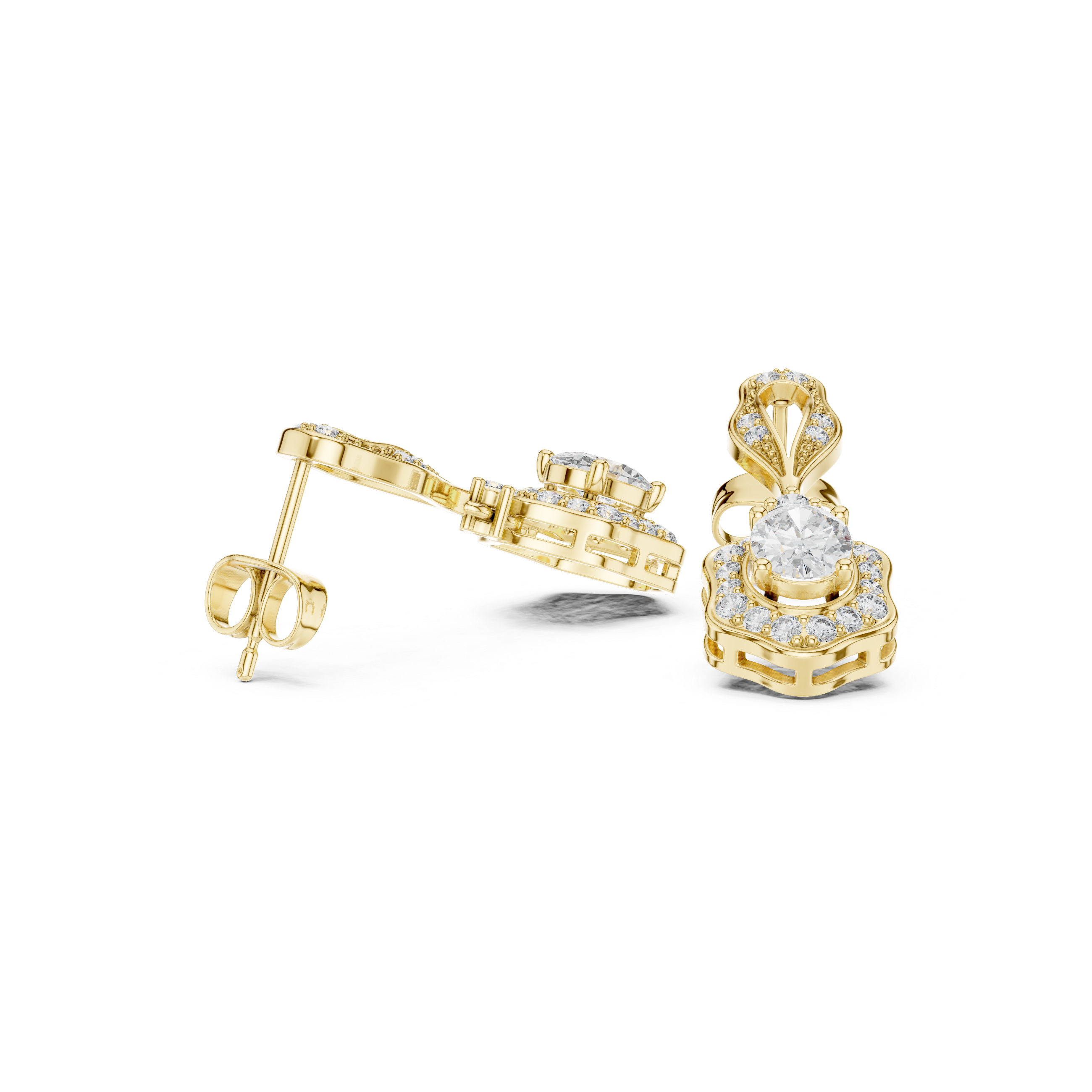 Muur Atelier Solid Gold Oval Drop Earrings with Diamond Halo