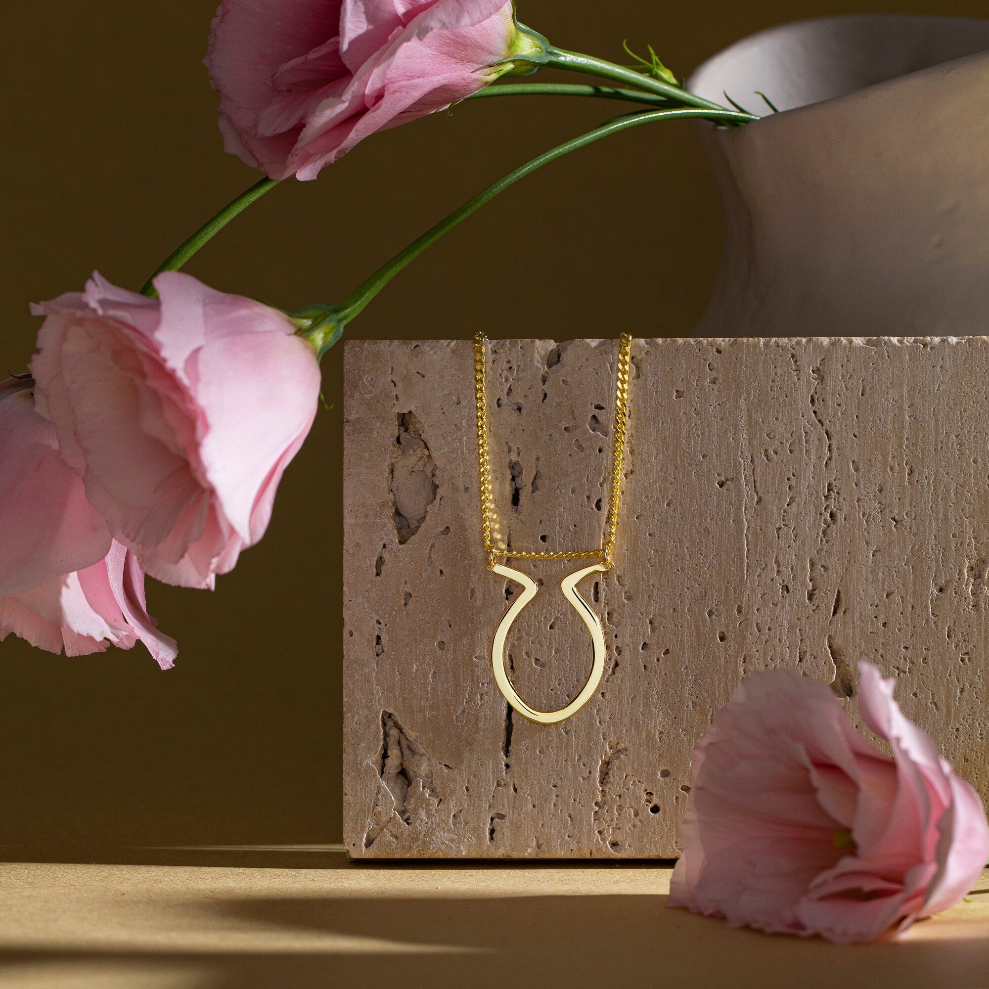 Oval Horn Mens Ring Holder Necklace