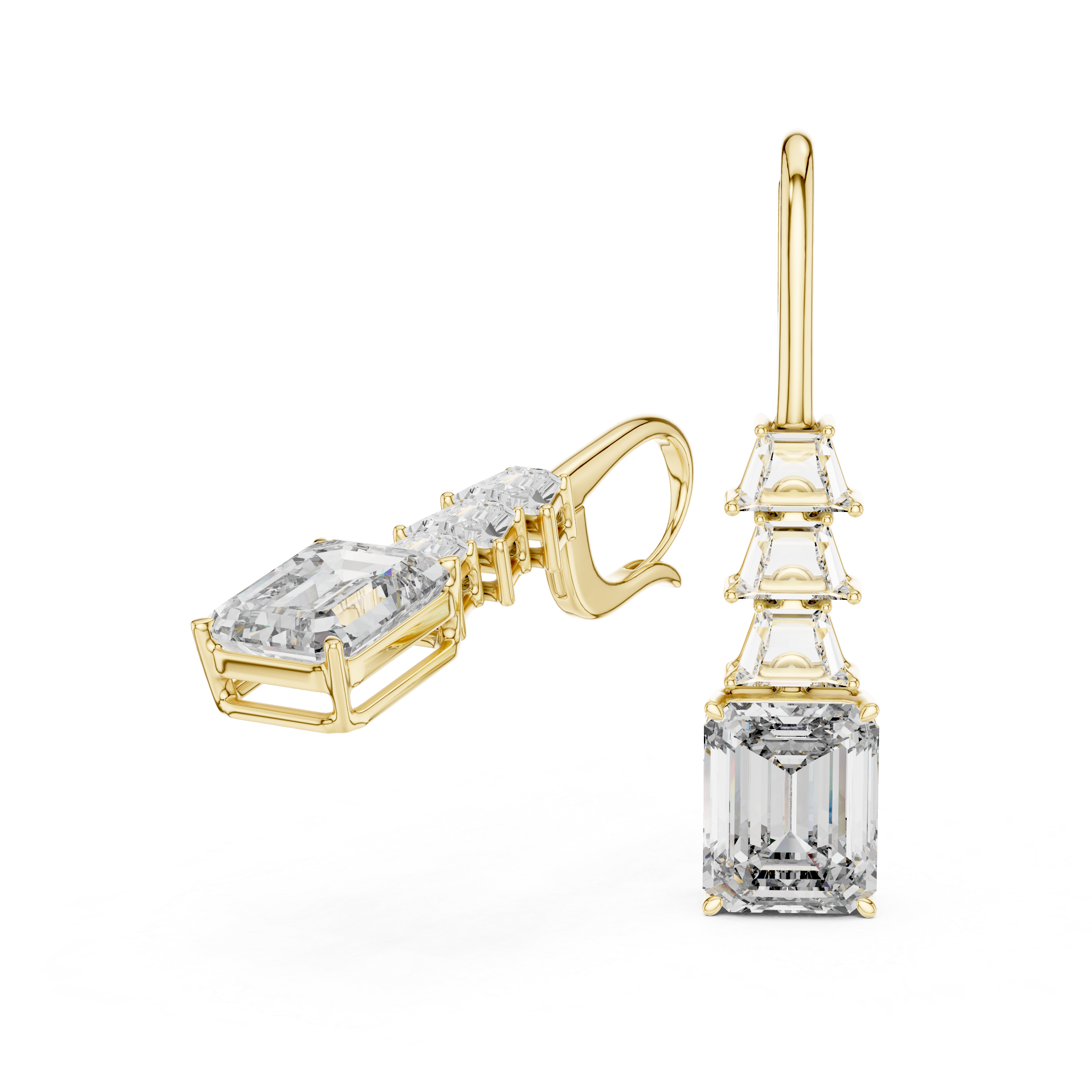 Muur Atelier Solid Gold Emerald & Trapezoid Cut Linear Drop Earrings