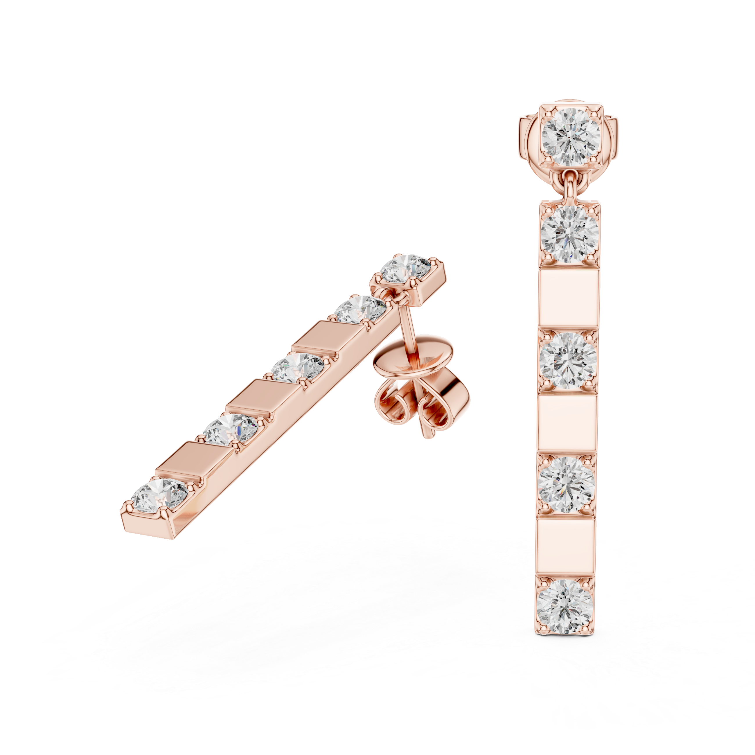 Muur Atelier Solid Gold Round Diamond Linear Bar Drop Earrings