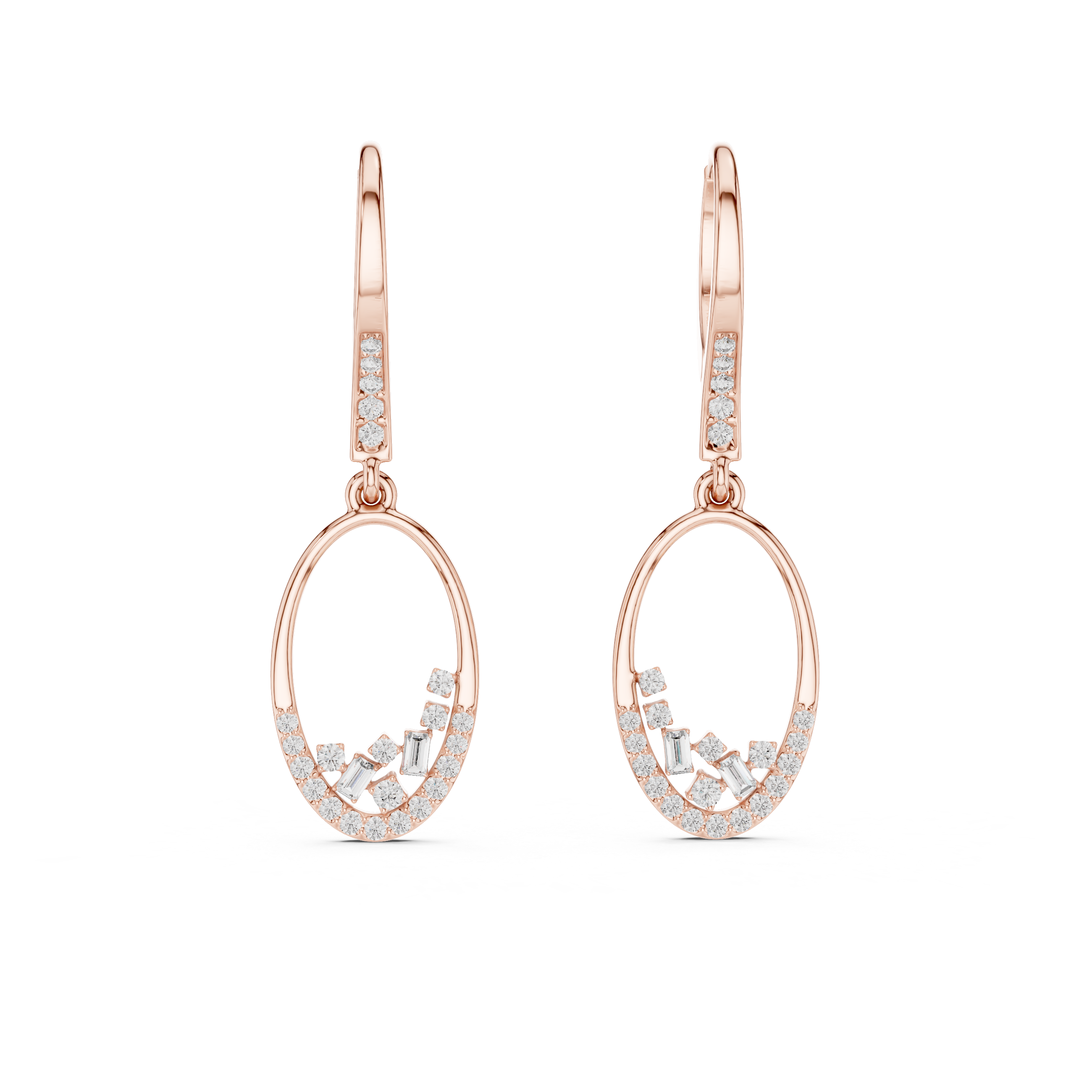 The Tralee Earrings – Open Oval Pavé & Baguette Diamond Drop Earrings