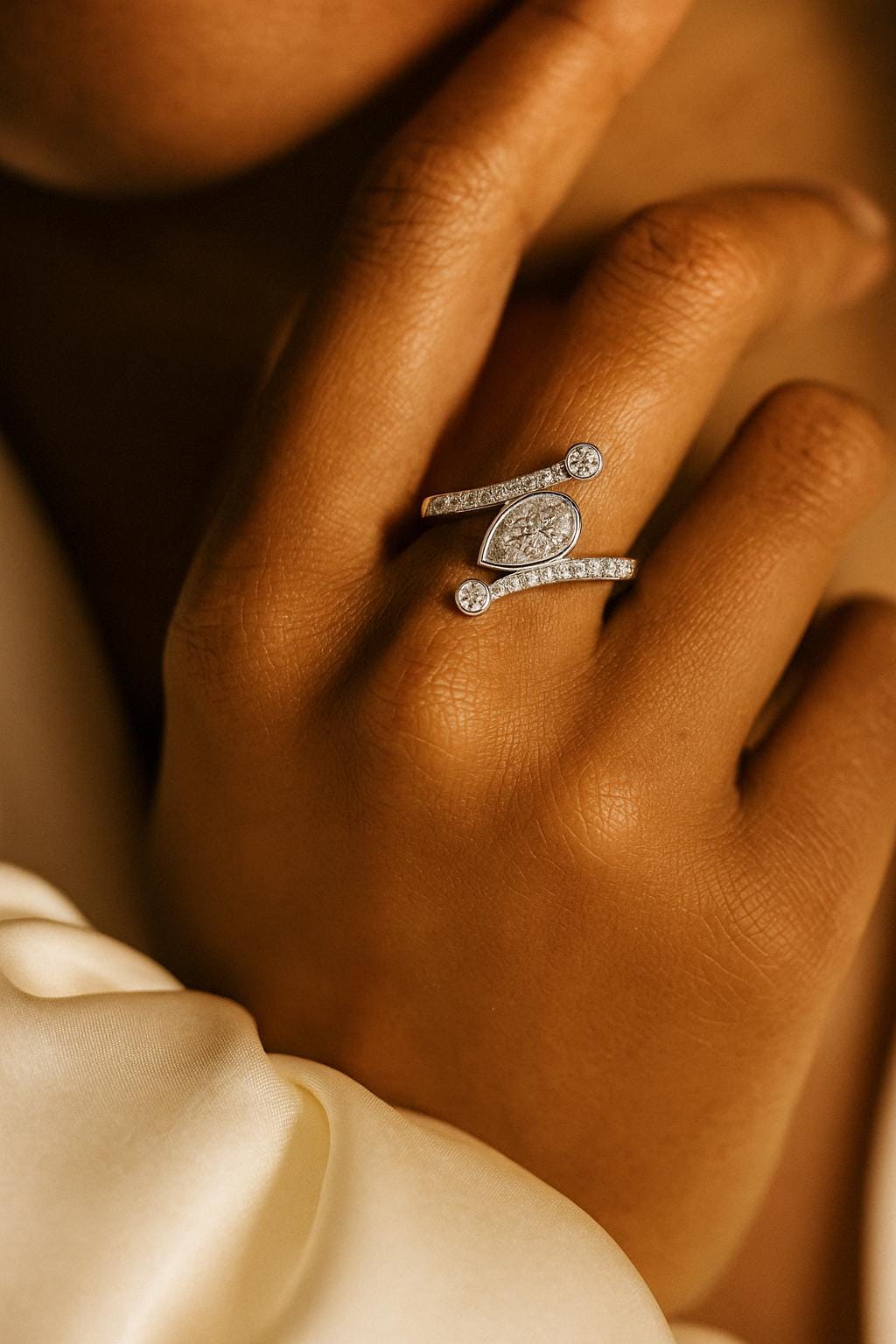 Pear and Round Diamond Bypass Ring