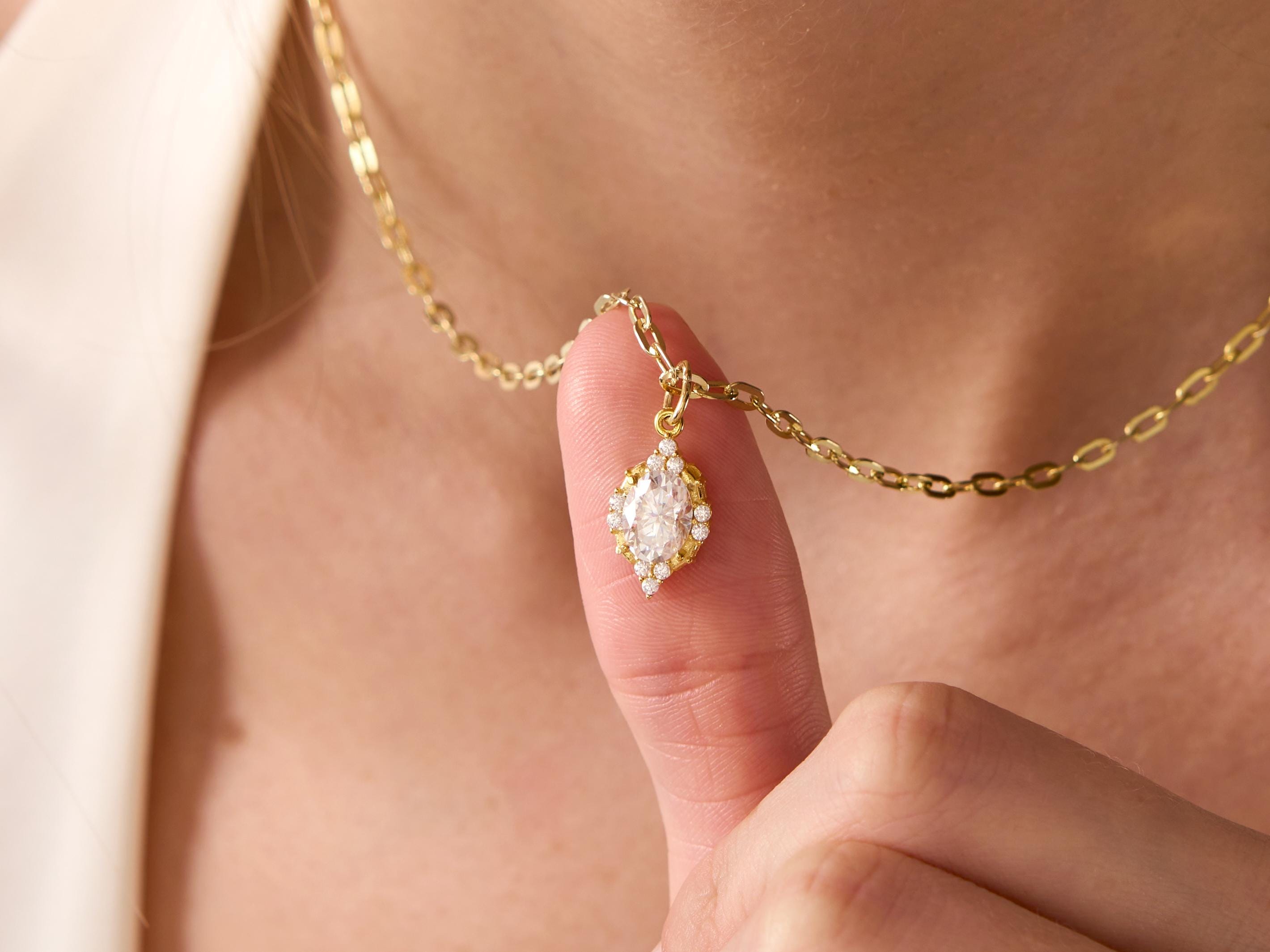 Moissanite Necklace Oval, 2 Carat Moissanite Pendant