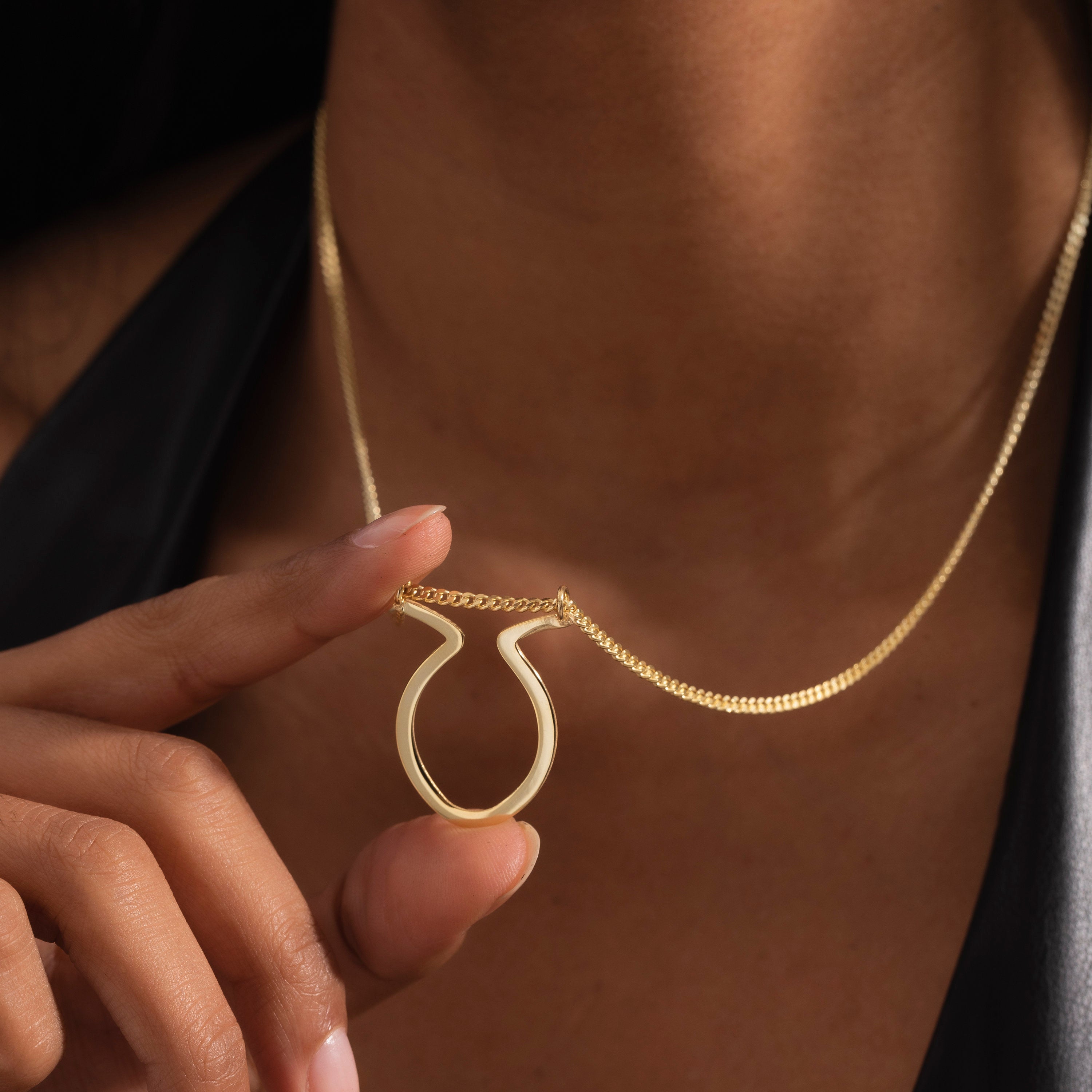 Oval Horn Mens Ring Holder Necklace