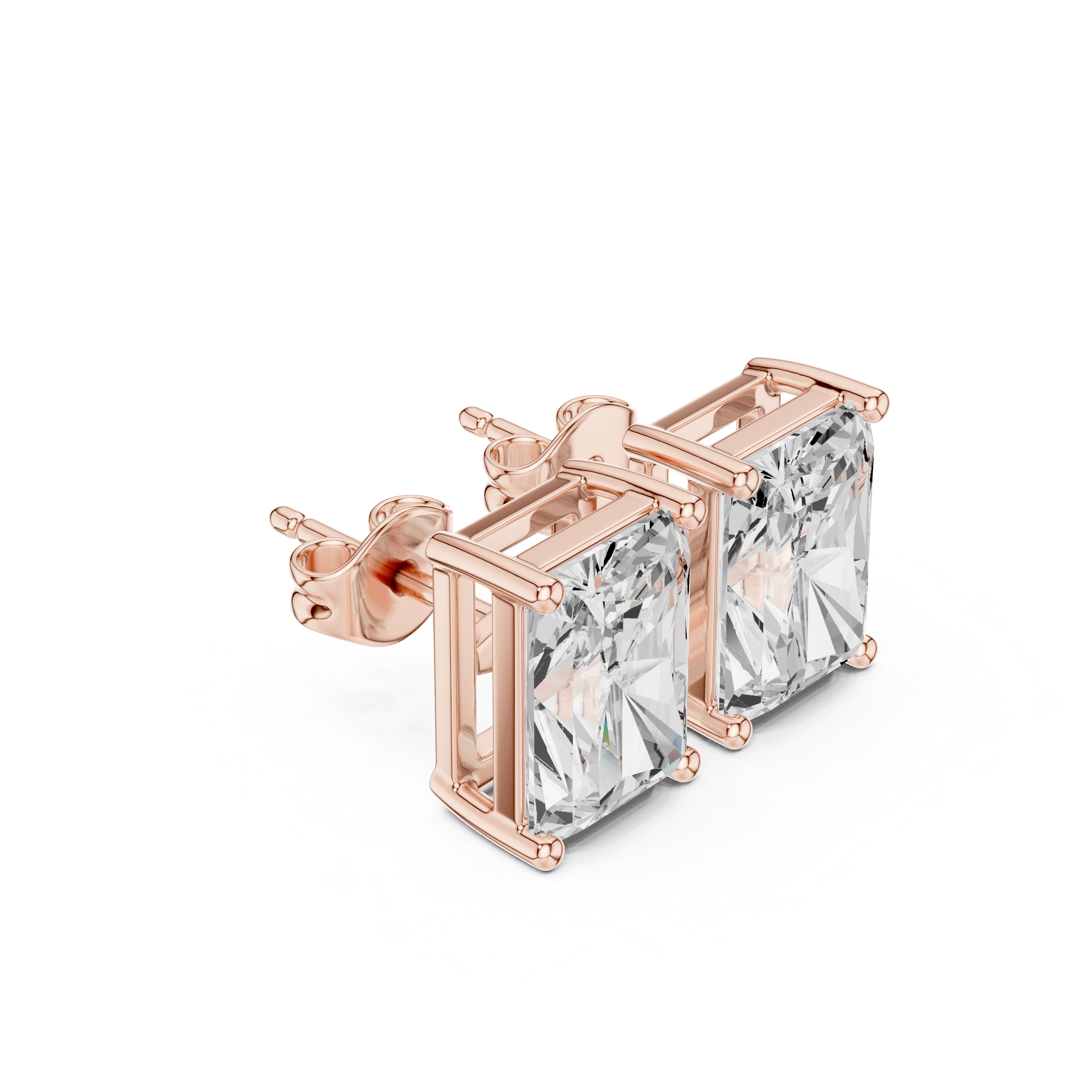 Muur Atelier Solid Gold Modern Radiant Cut Diamond Basket Solitaire Studs