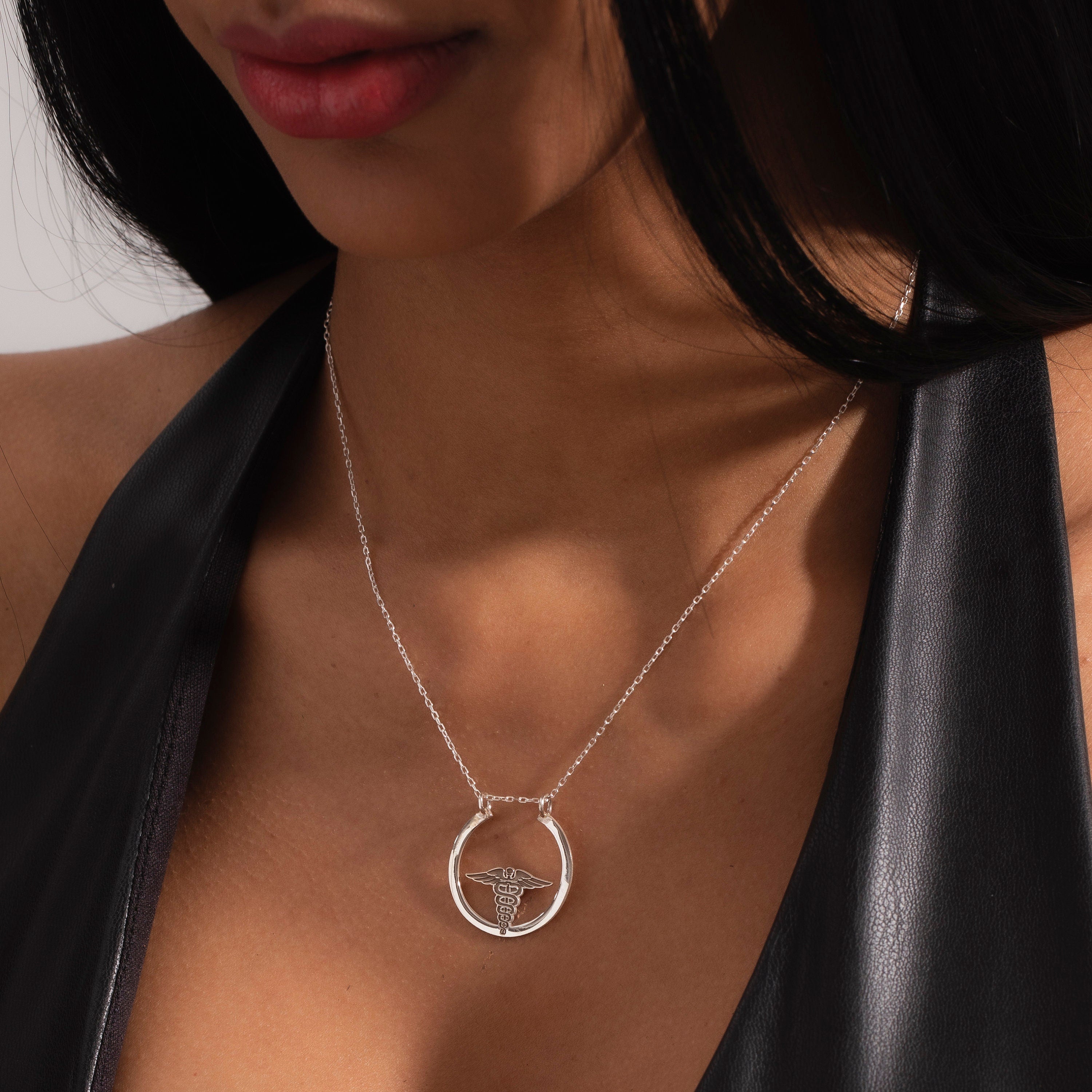 Caduceus Circle Ring Holder Necklace