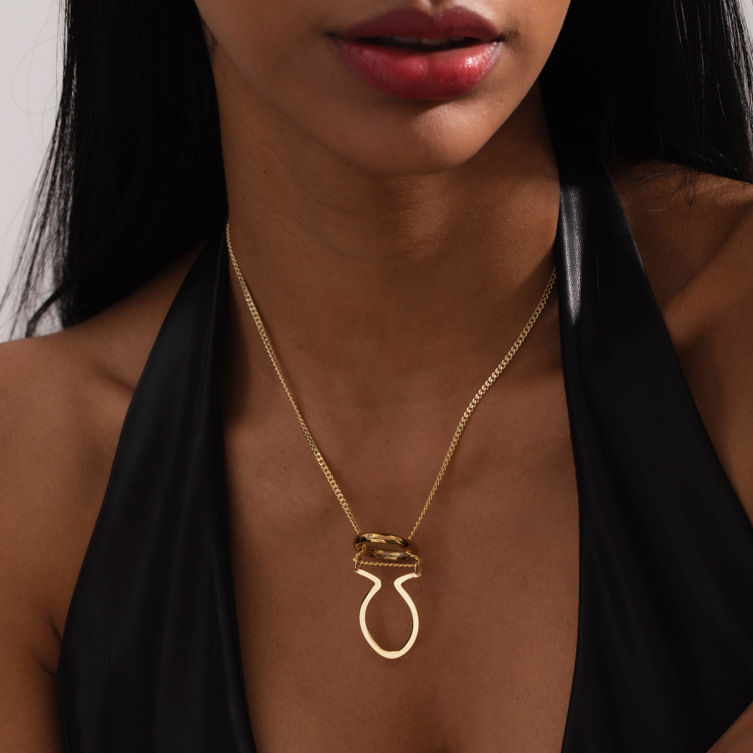 Oval Horn Mens Ring Holder Necklace