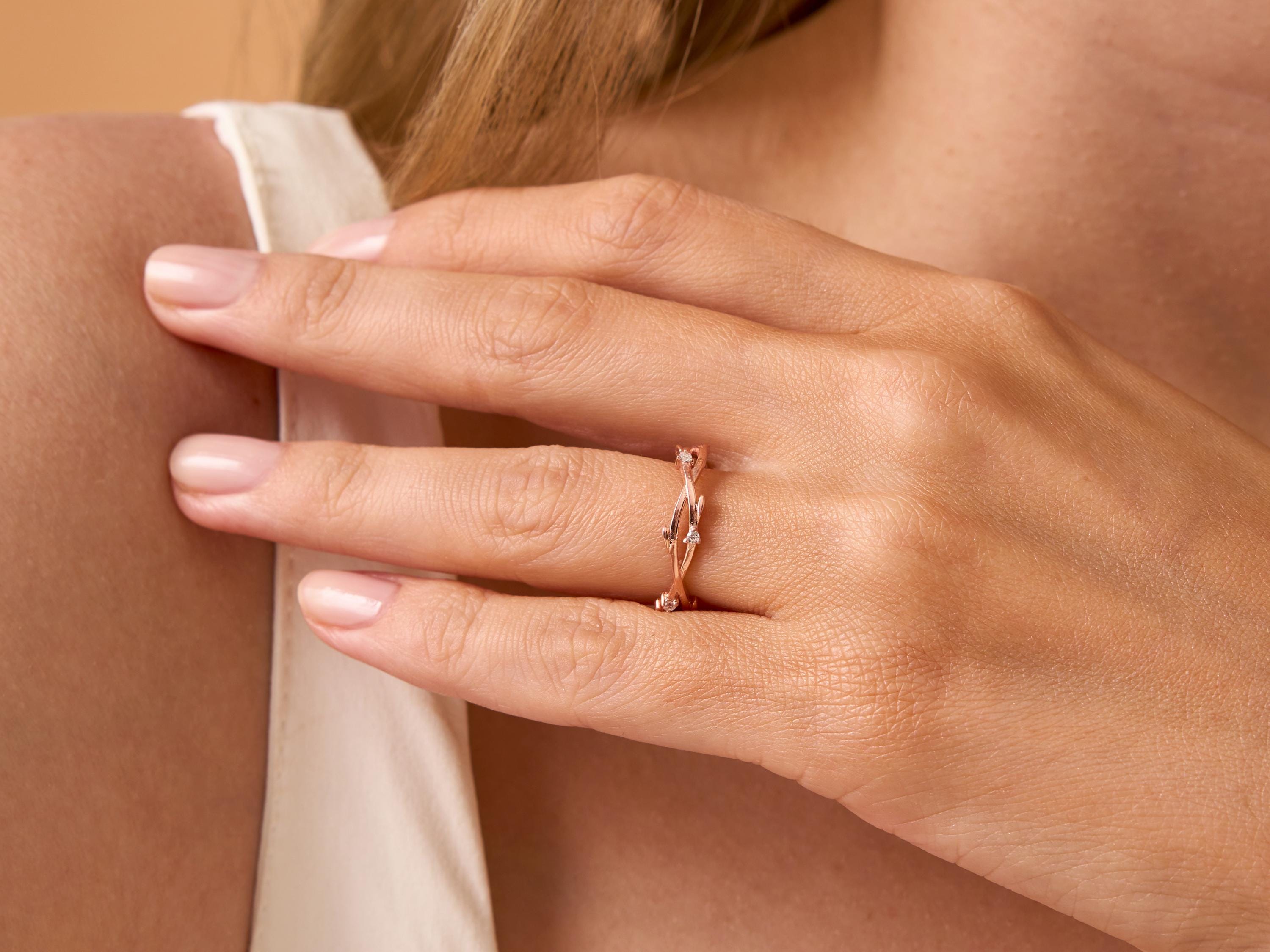Twig Engagement Ring, Simulated Diamond Olive Branch
