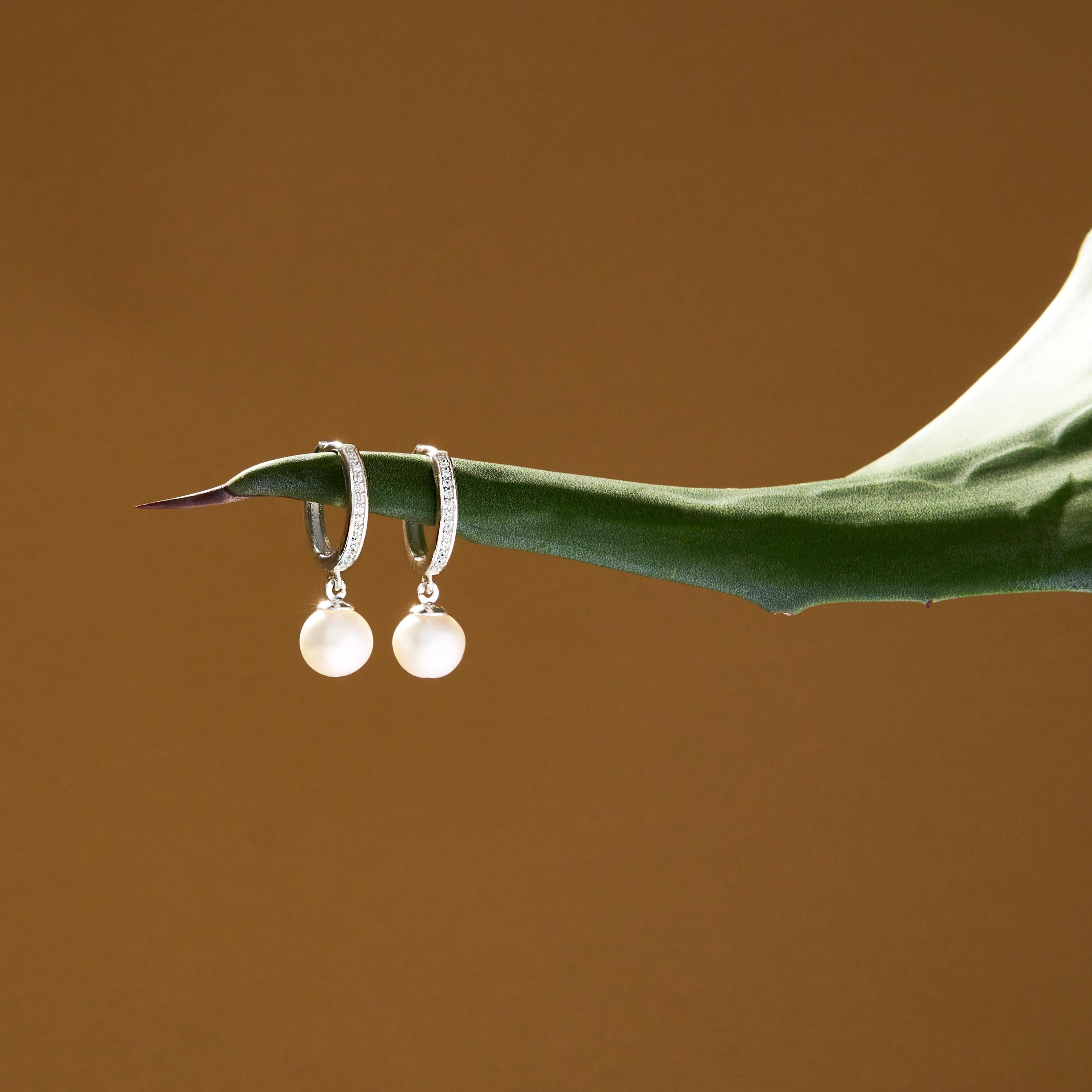Pearl Drop Earrings, Diamond Pearl Hoop Earrings