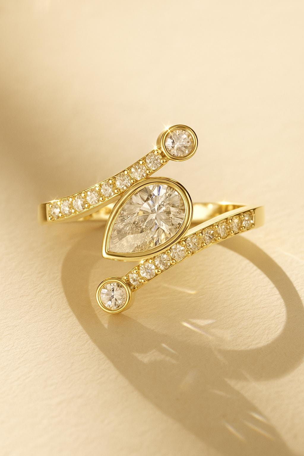 Pear and Round Diamond Bypass Ring