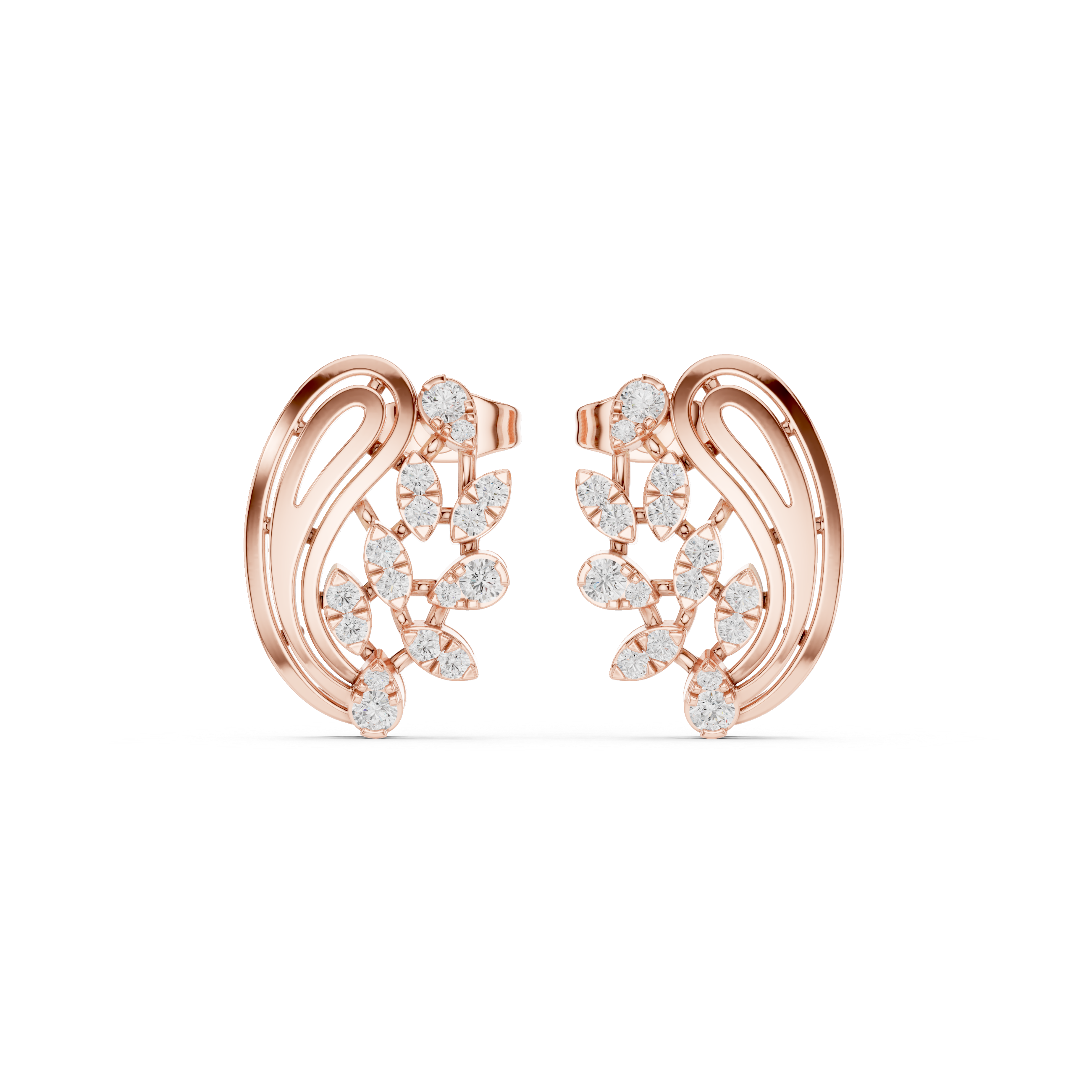 Muur Atelier Solid Gold Diamond Leaf Cluster & Gold Swirl Studs