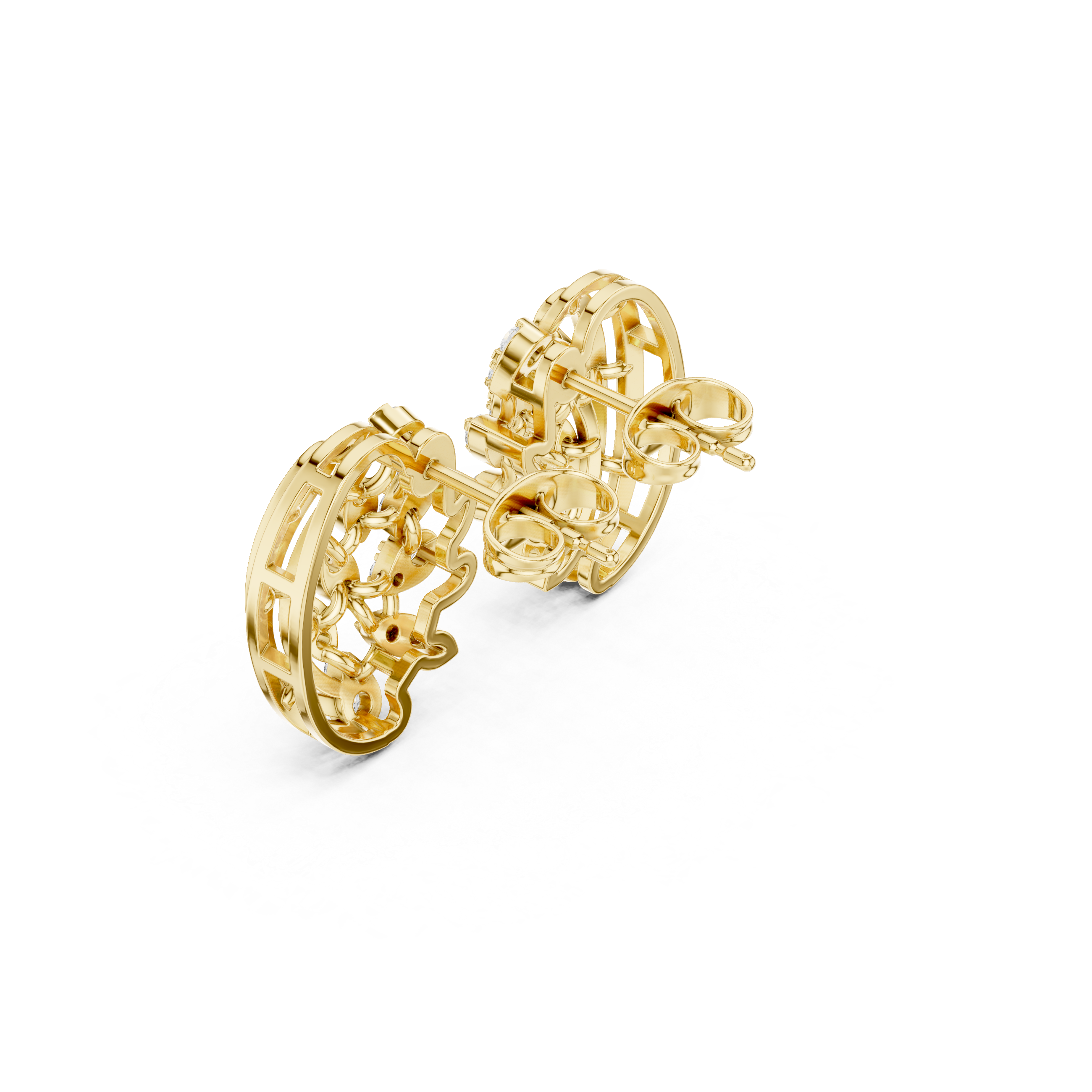 Muur Atelier Solid Gold Diamond Leaf Cluster & Gold Swirl Studs