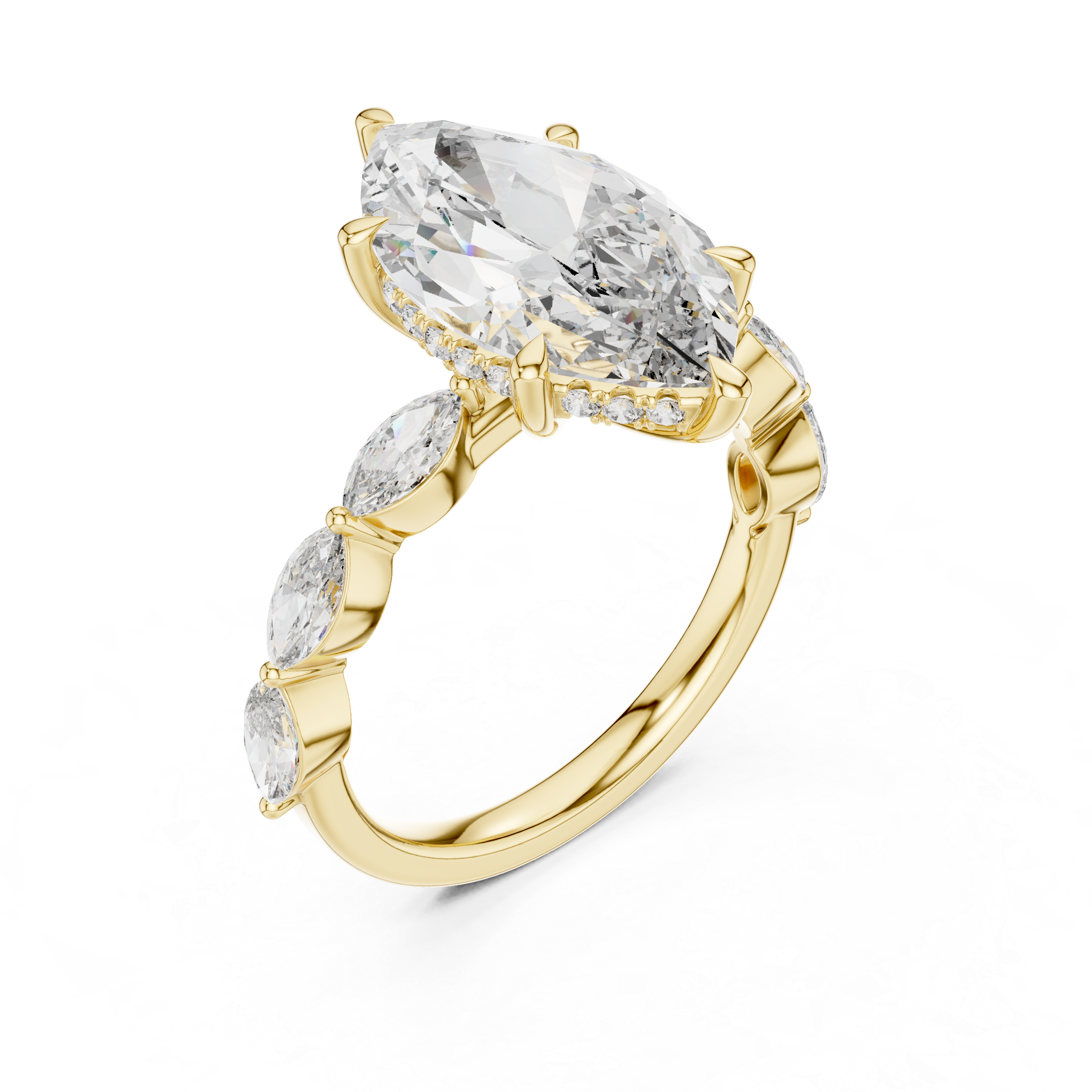 Muur Atelier Solid Gold Marquise Cut Solitaire with Marquise Diamond Vine Band