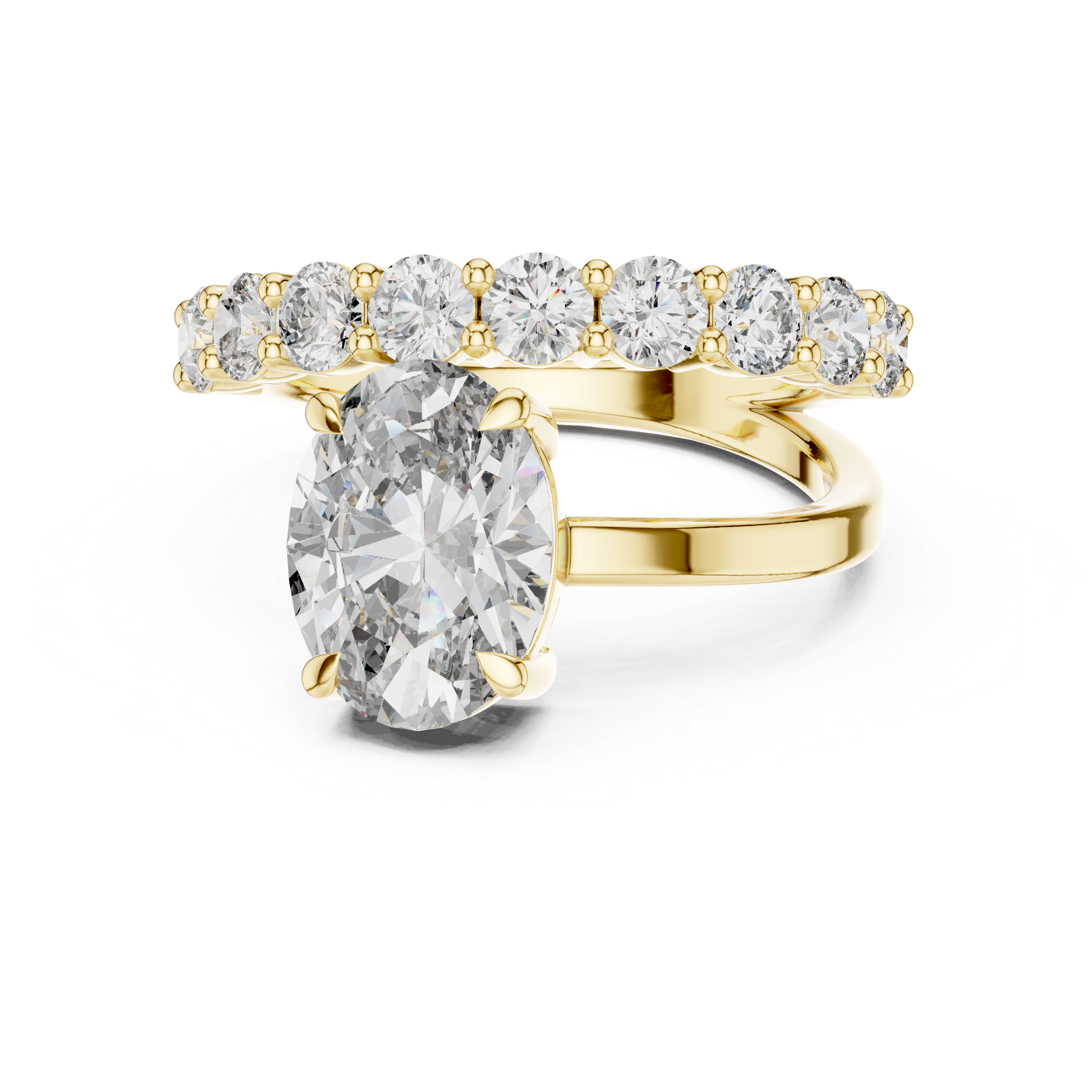 Muur Atelier Solid Gold East-West Oval Cut Solitaire with Bold Diamond Band