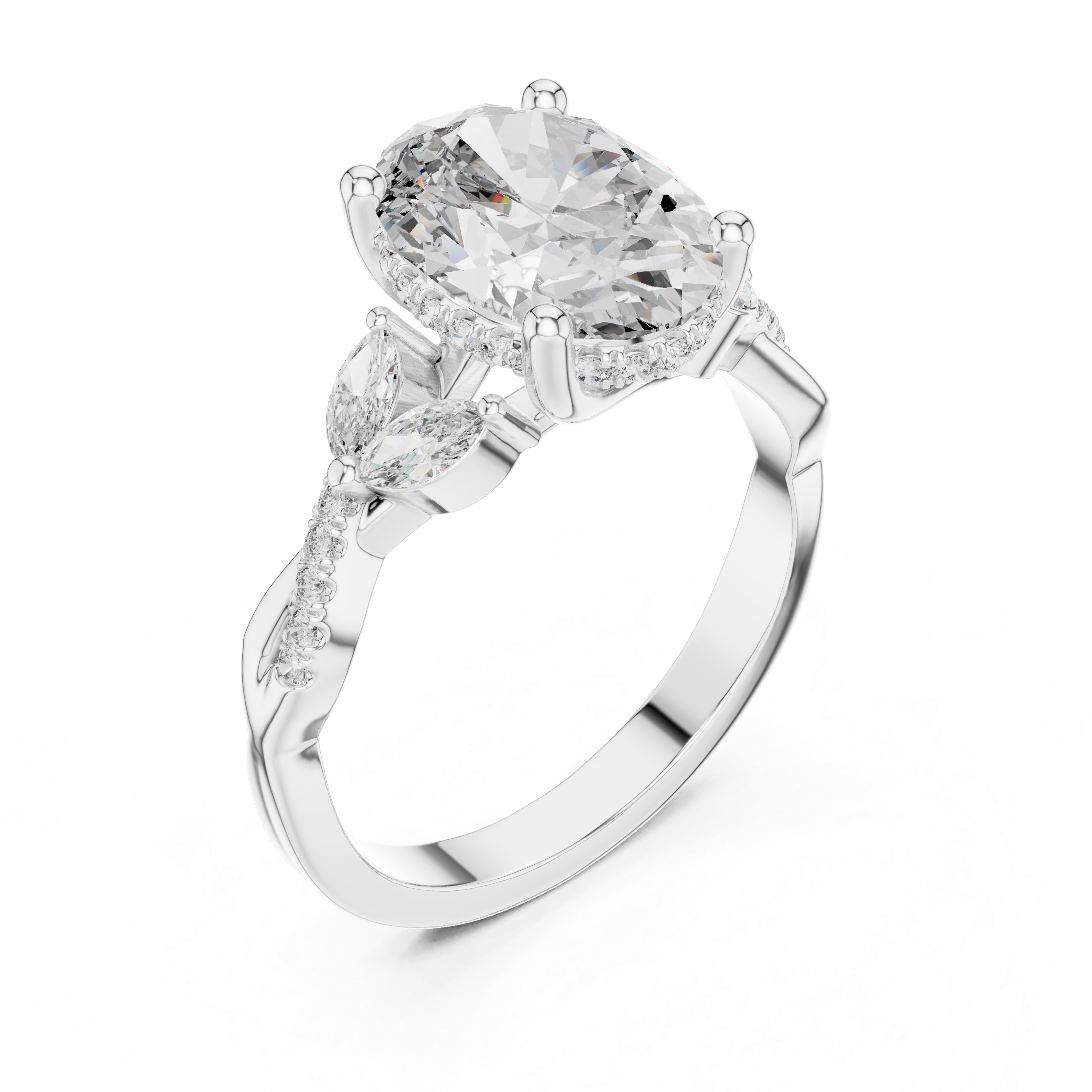 Muur Atelier Solid Gold Oval Cut Solitaire with Marquise Diamond Shoulders