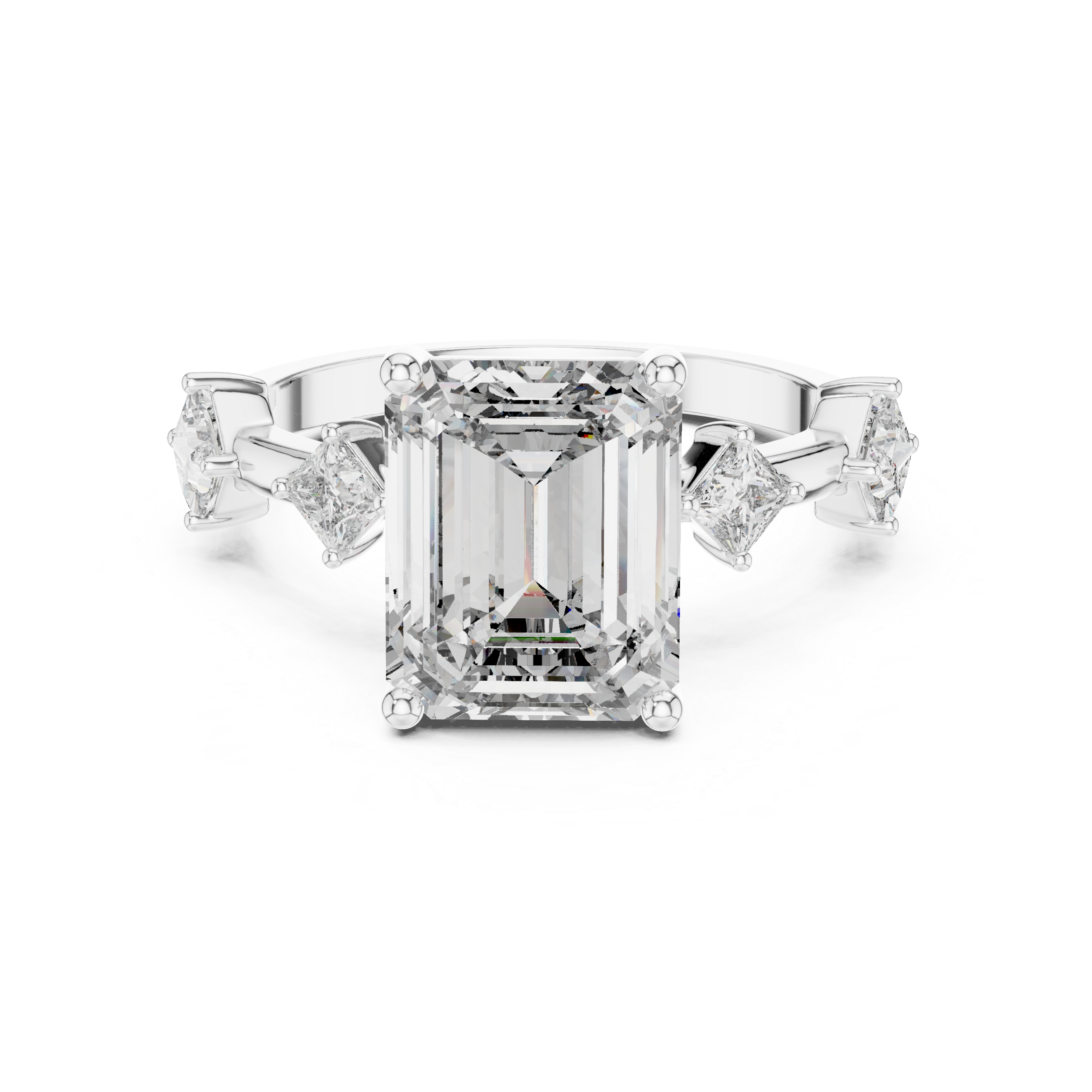 Muur Atelier Solid Gold Emerald Cut Diamond Ring with Princess Accents