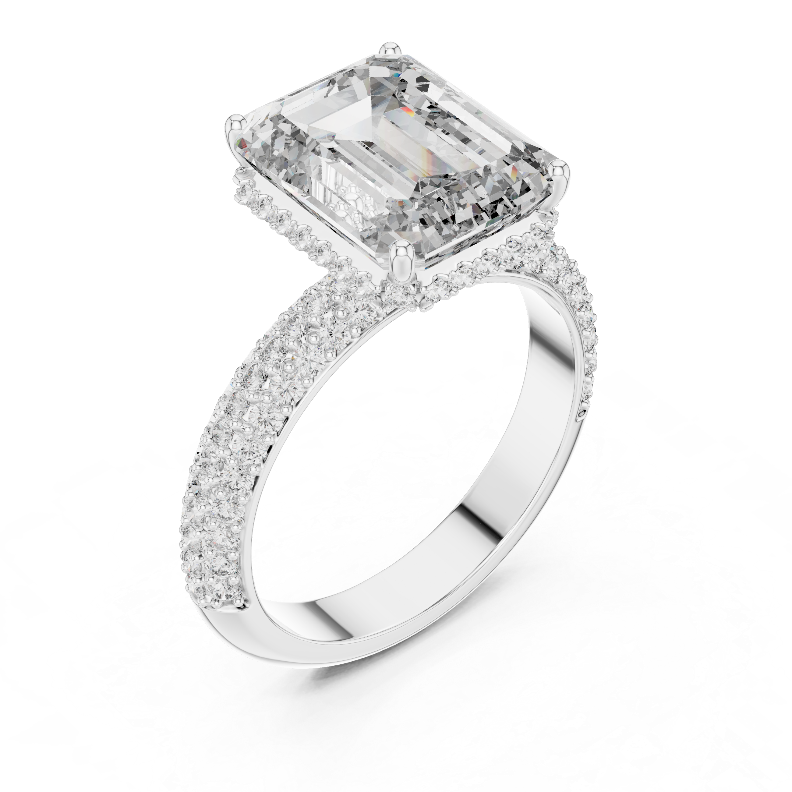 Muur Atelier Solid Gold Emerald Cut Solitaire with Triple Row Diamond Band