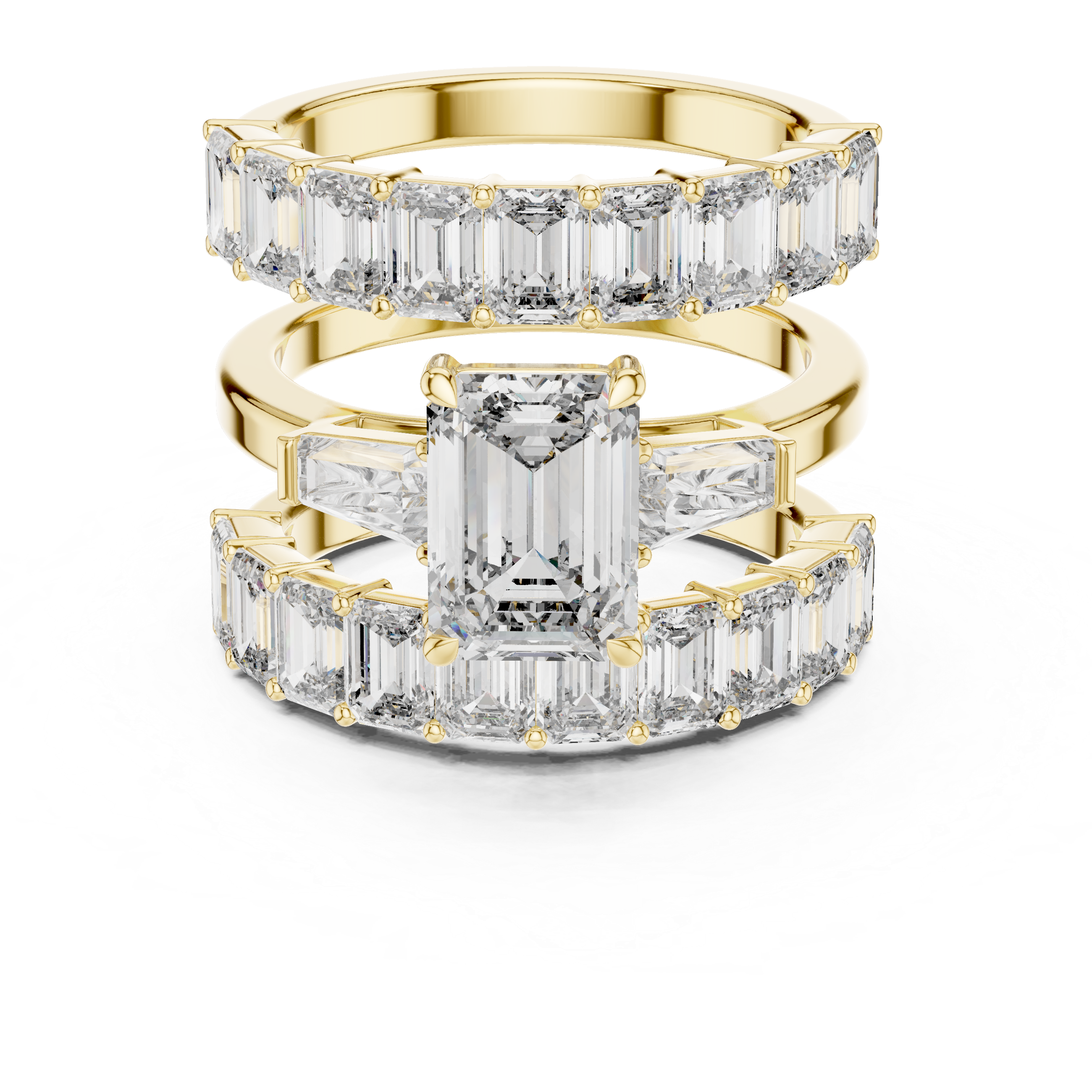 Muur Atelier Solid Gold Emerald Cut Three-Stone Ring with Matching Diamond Eternity Band