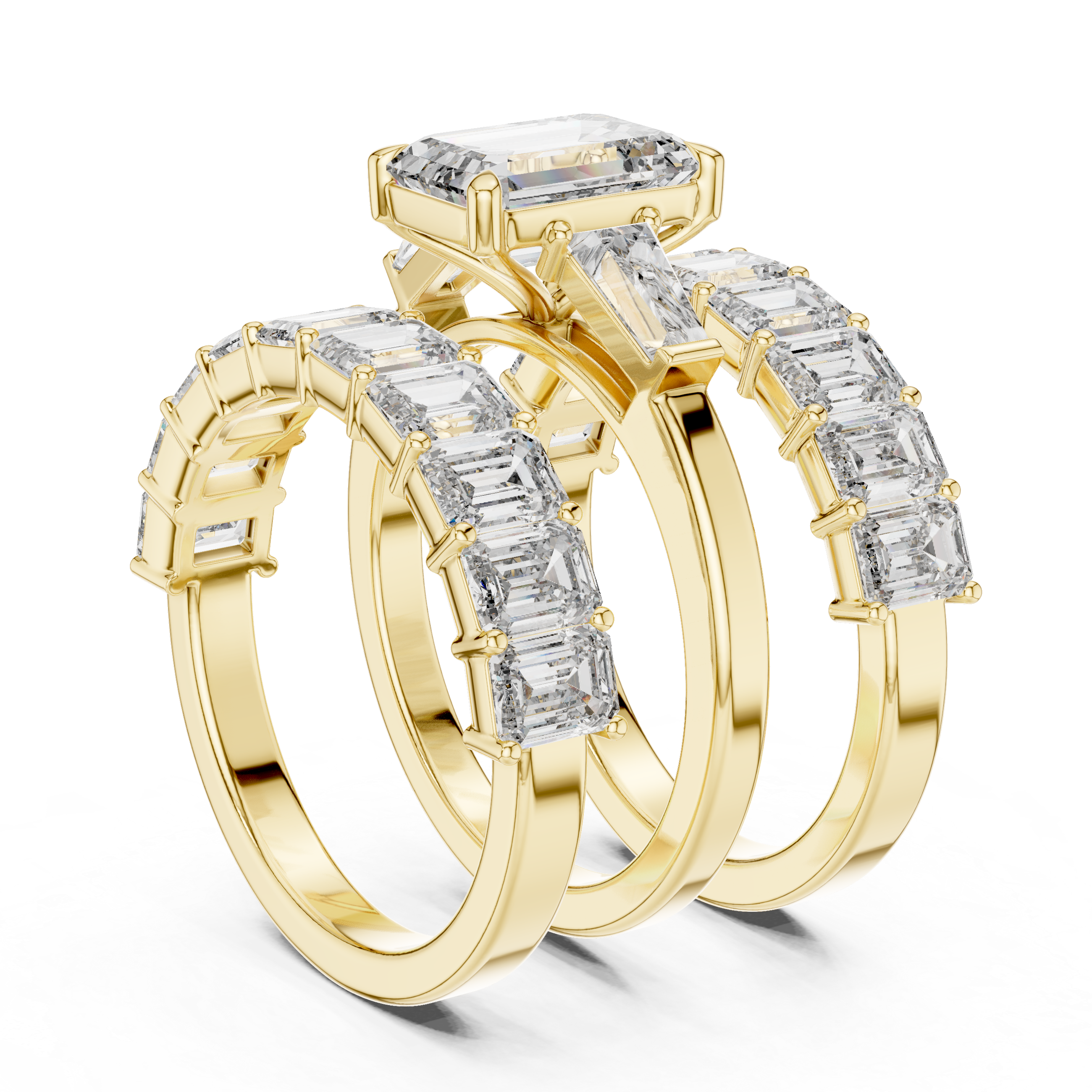 The Hermance Bridal Set - Emerald Cut Three-Stone Ring with Matching Eternity Band