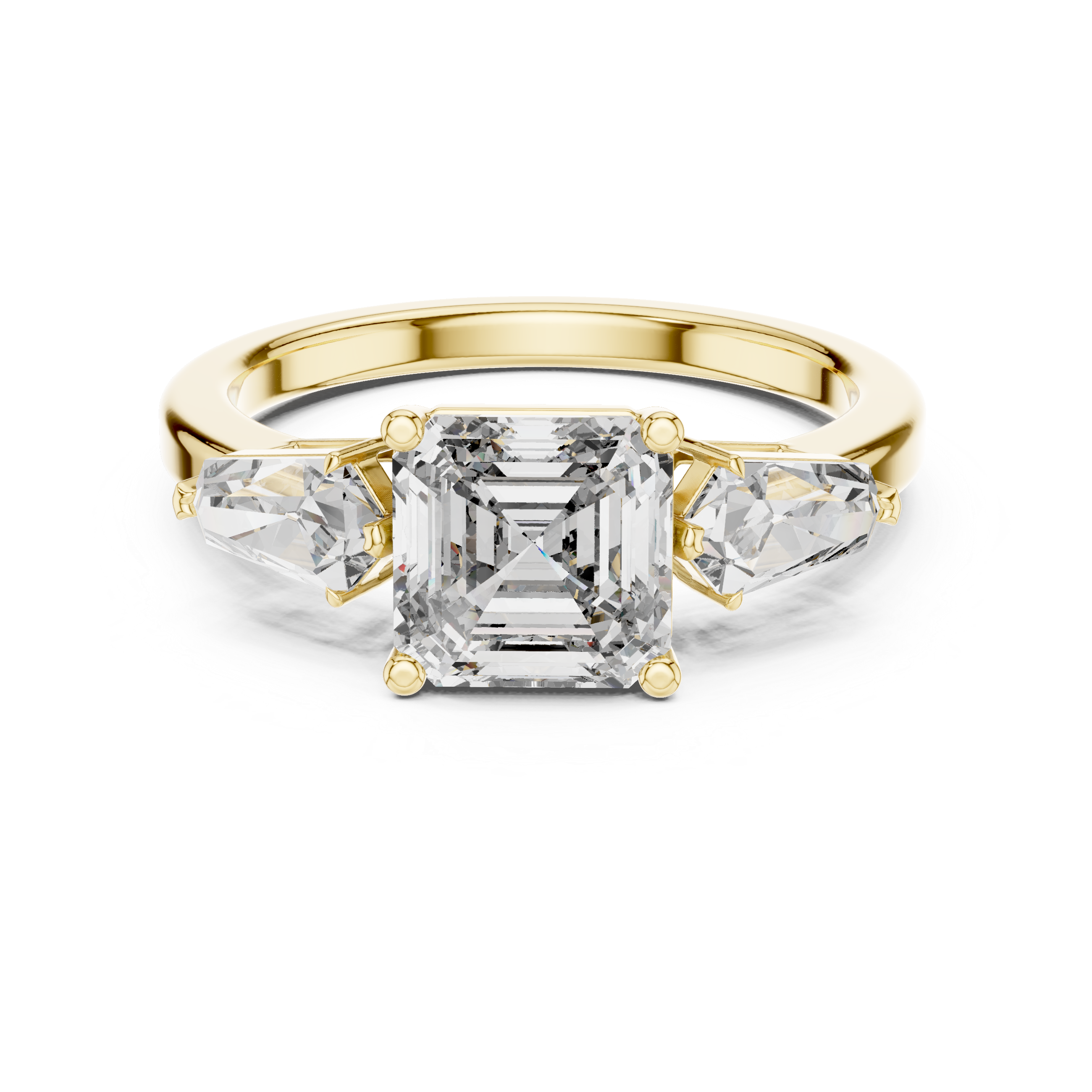 Muur Atelier Solid Gold Asscher Cut Solitaire with Kite Diamond Side Stones