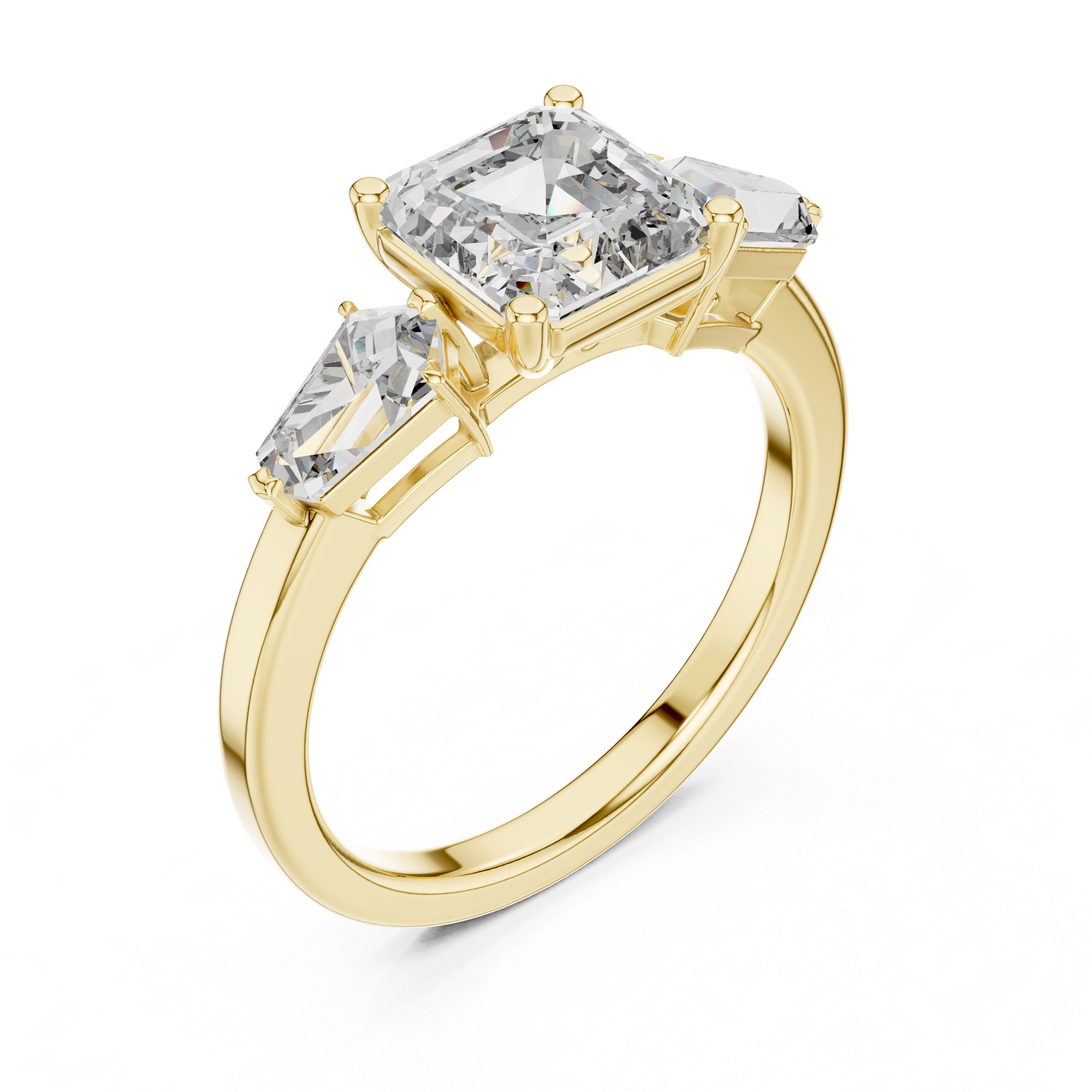Muur Atelier Solid Gold Asscher Cut Solitaire with Kite Diamond Side Stones