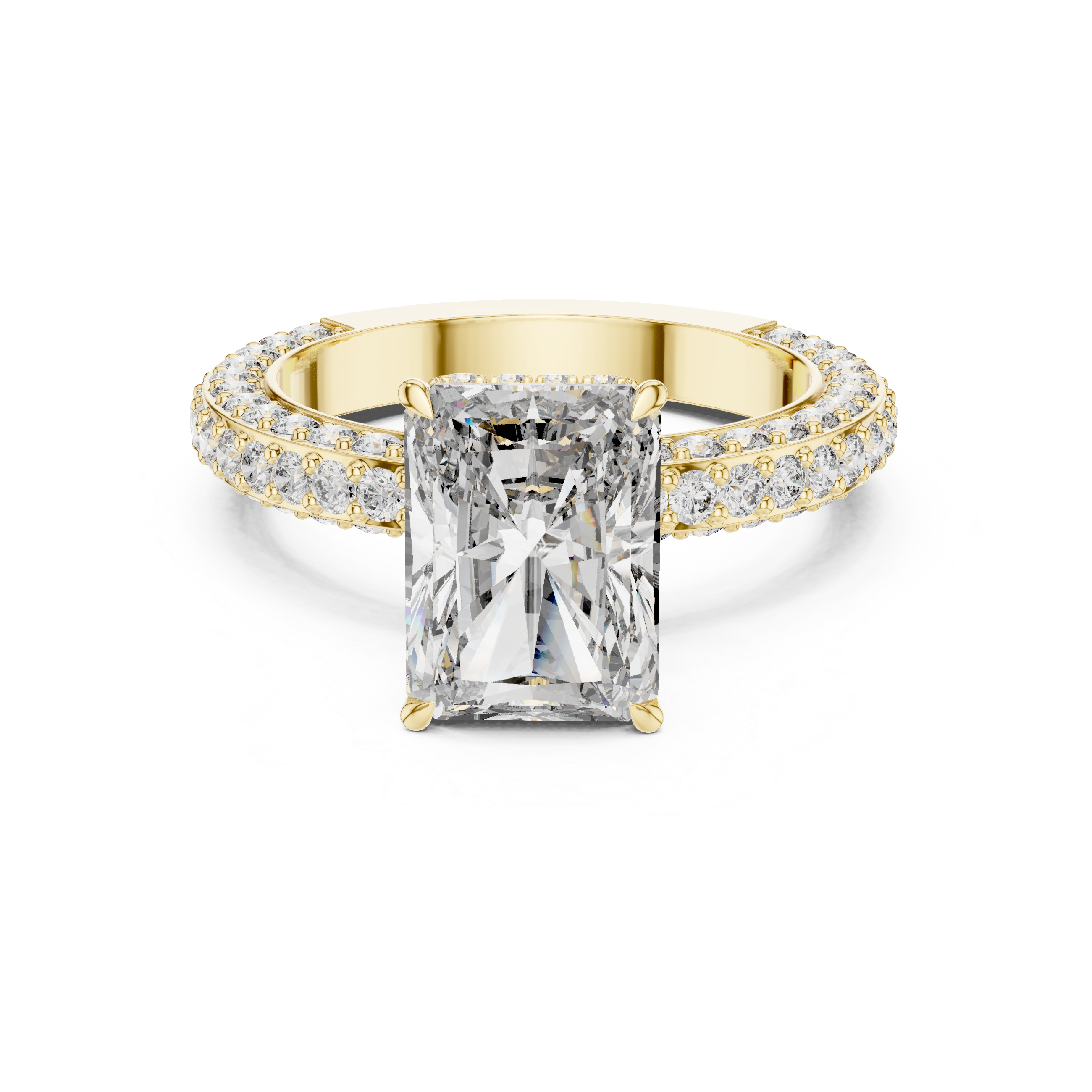 Muur Atelier Solid Gold Radiant Cut Solitaire with Diamond Encrusted Band & Hidden Halo