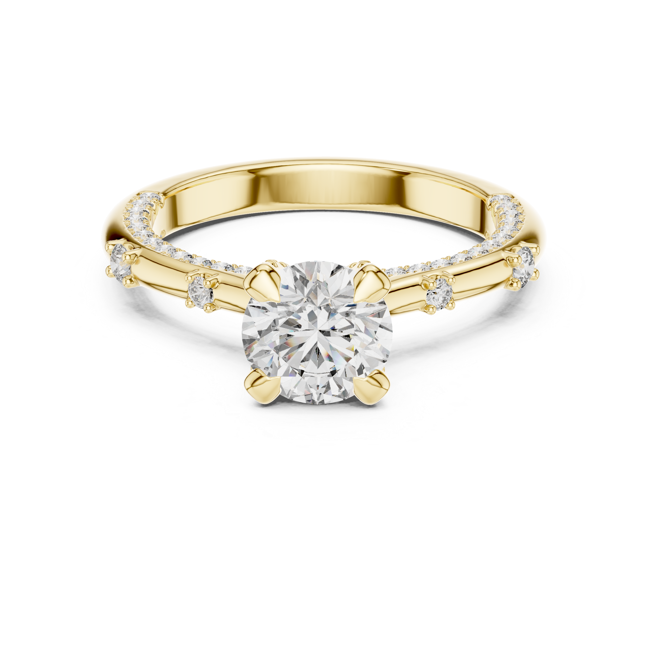 Muur Atelier Solid Gold Round Brilliant Solitaire with Diamond Pavé Shank