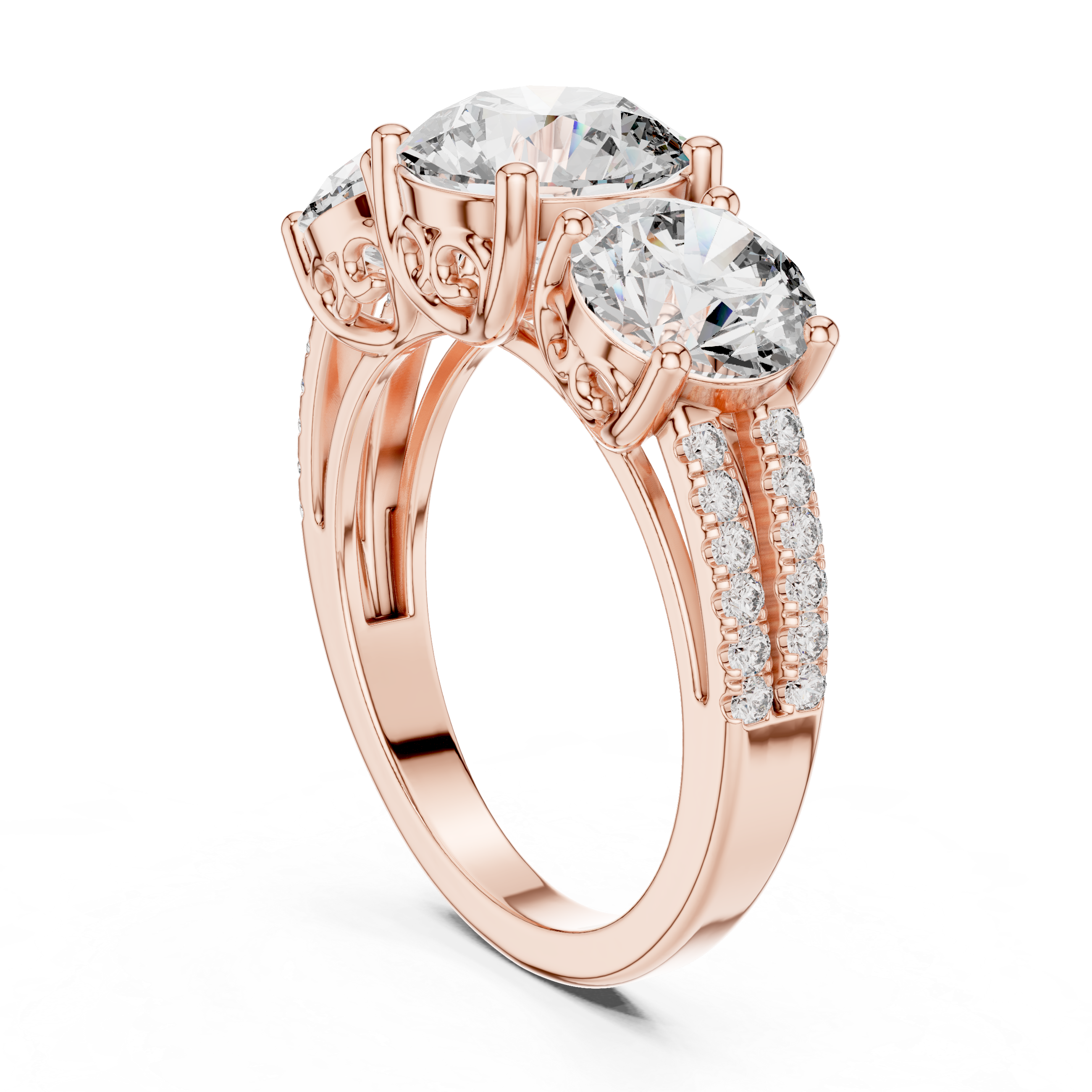 Muur Atelier Solid Gold Round Diamond Trilogy Ring with Trellis Gallery