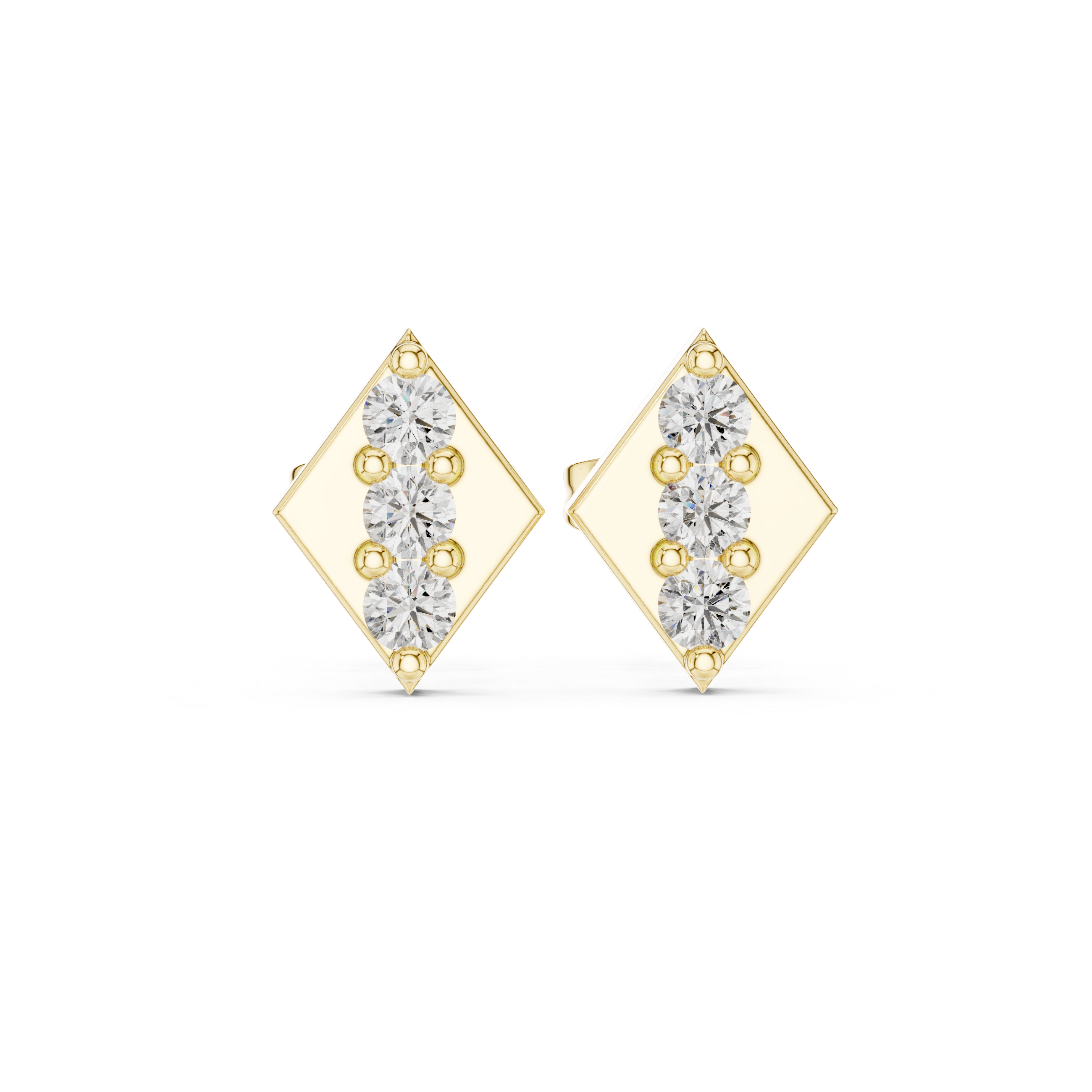 Muur Atelier Solid Gold Minimalist Rhombus Diamond Trio Studs