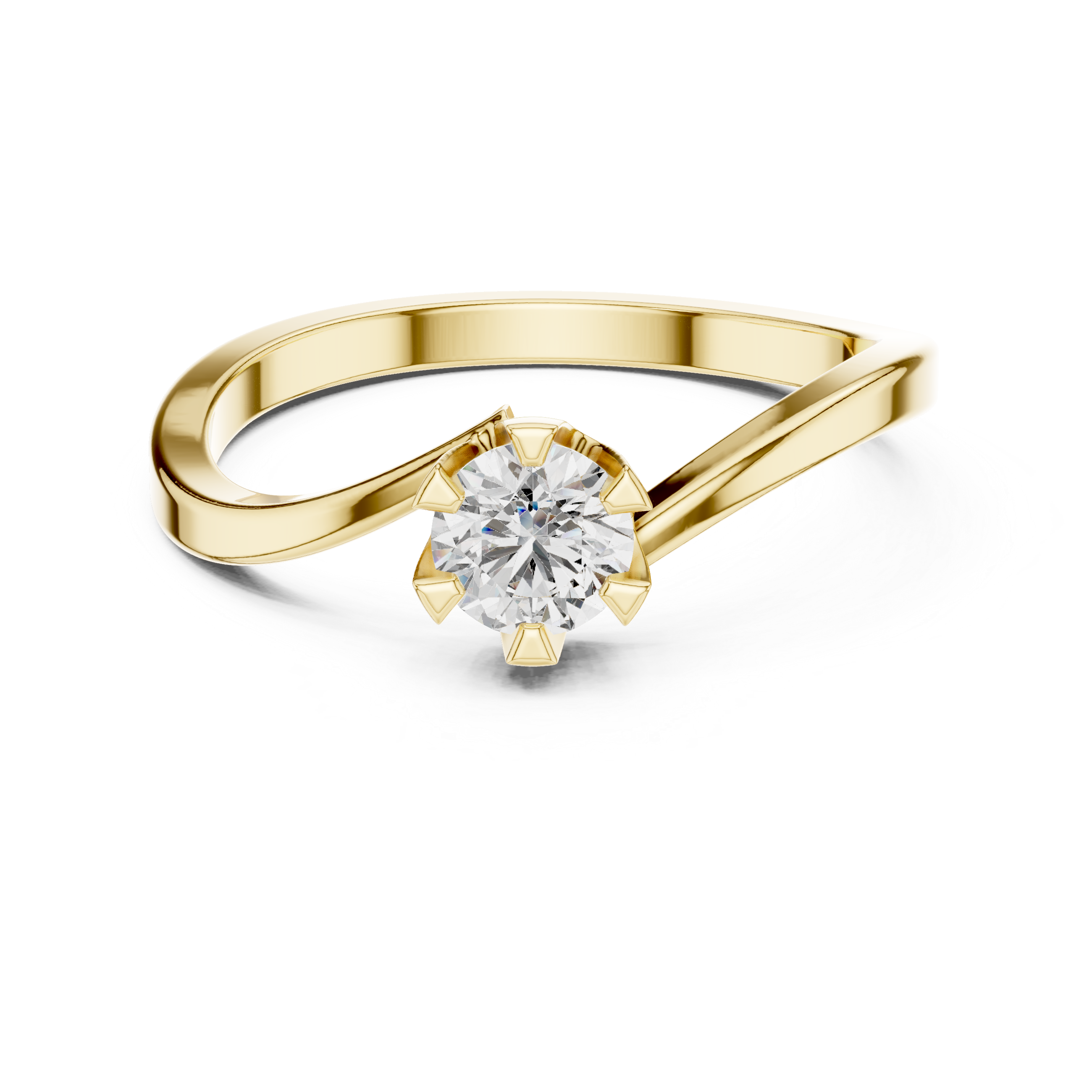 Muur Atelier Solid Gold Twisted Shank Diamond Solitaire with Crown Setting