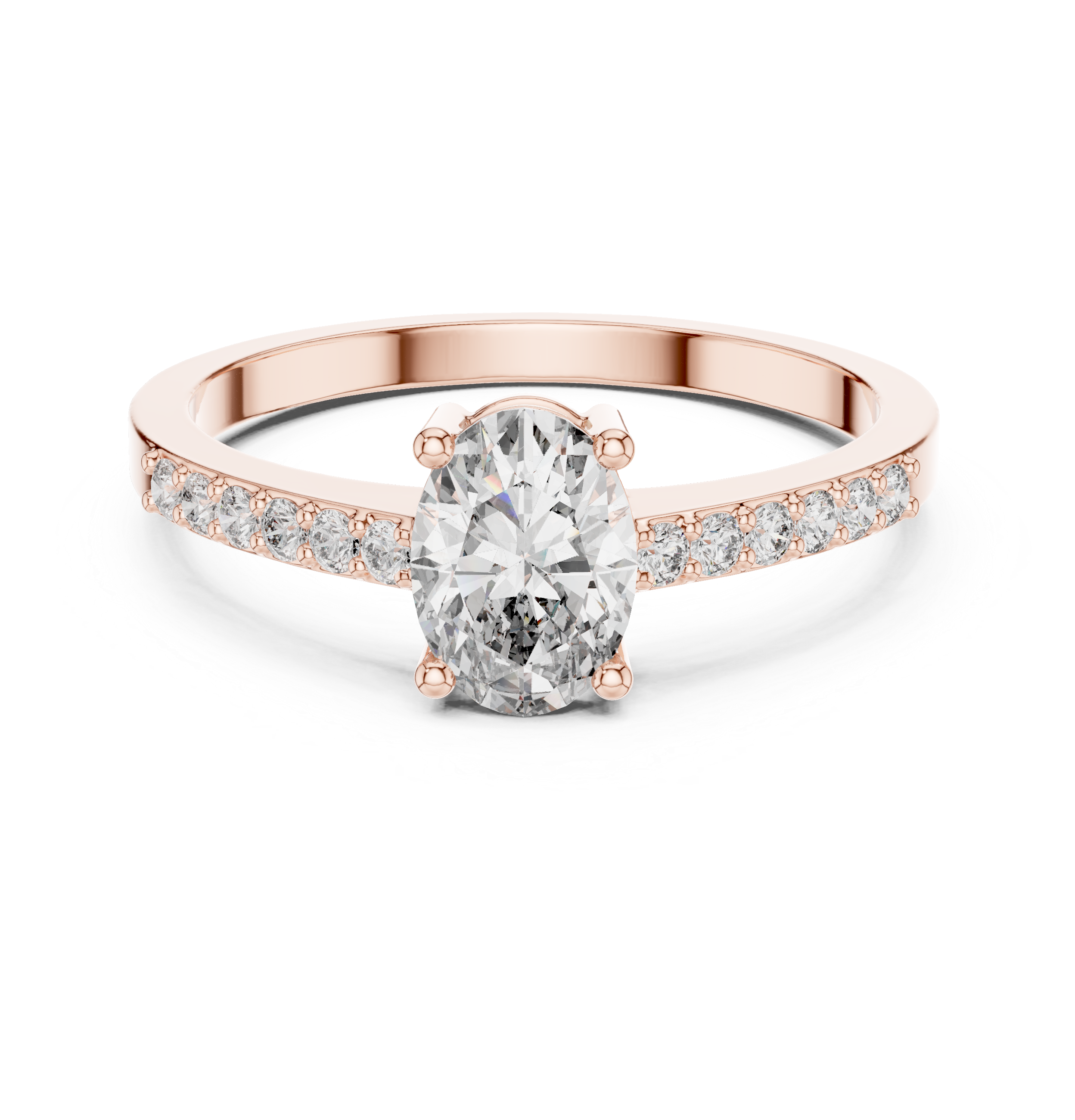 Oval Solitaire with Pavé Shoulders