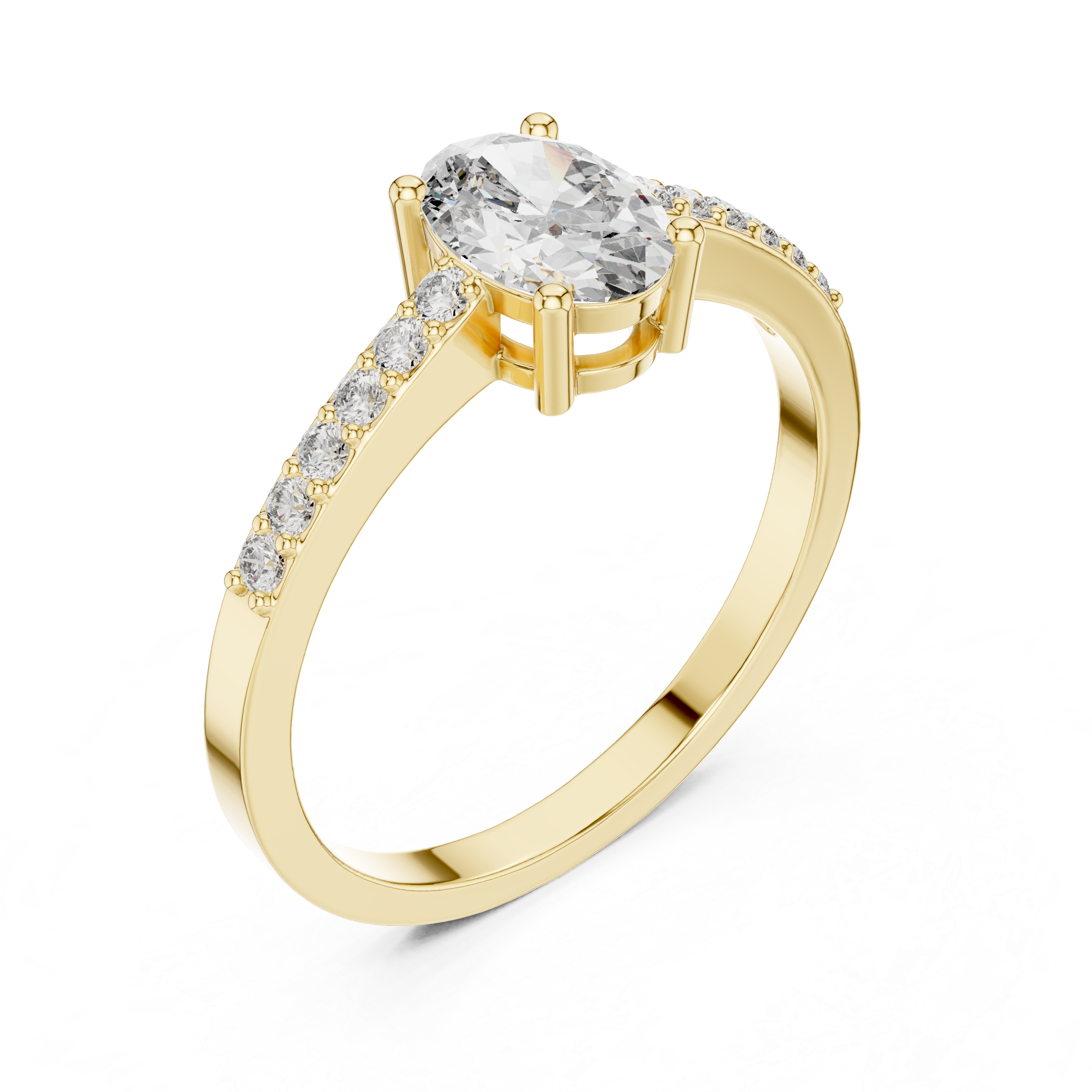 Muur Atelier Solid Gold Oval Cut Solitaire Pavé Diamond Engagement Ring