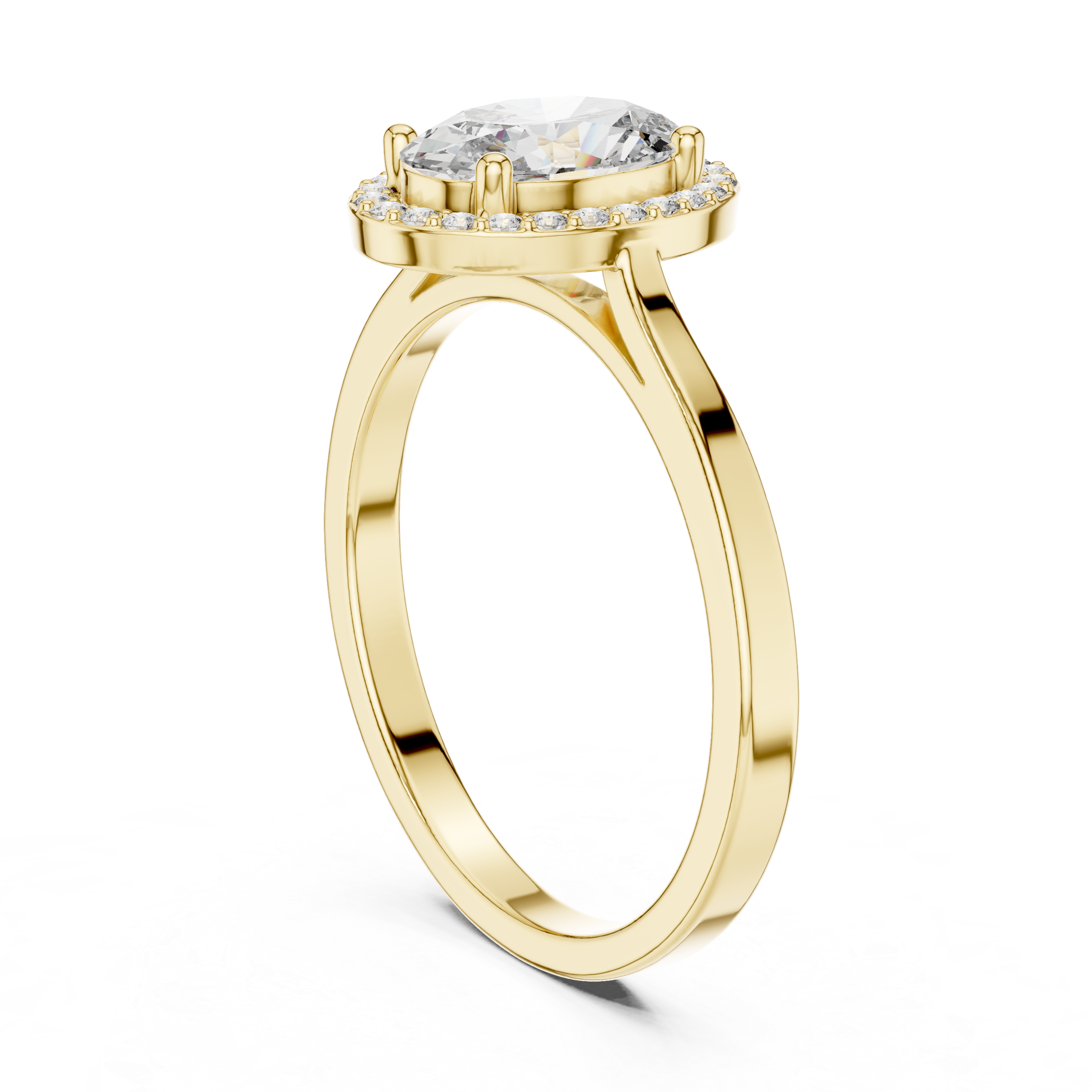 Muur Atelier Solid Gold Oval Cut Halo Solitaire Diamond Ring
