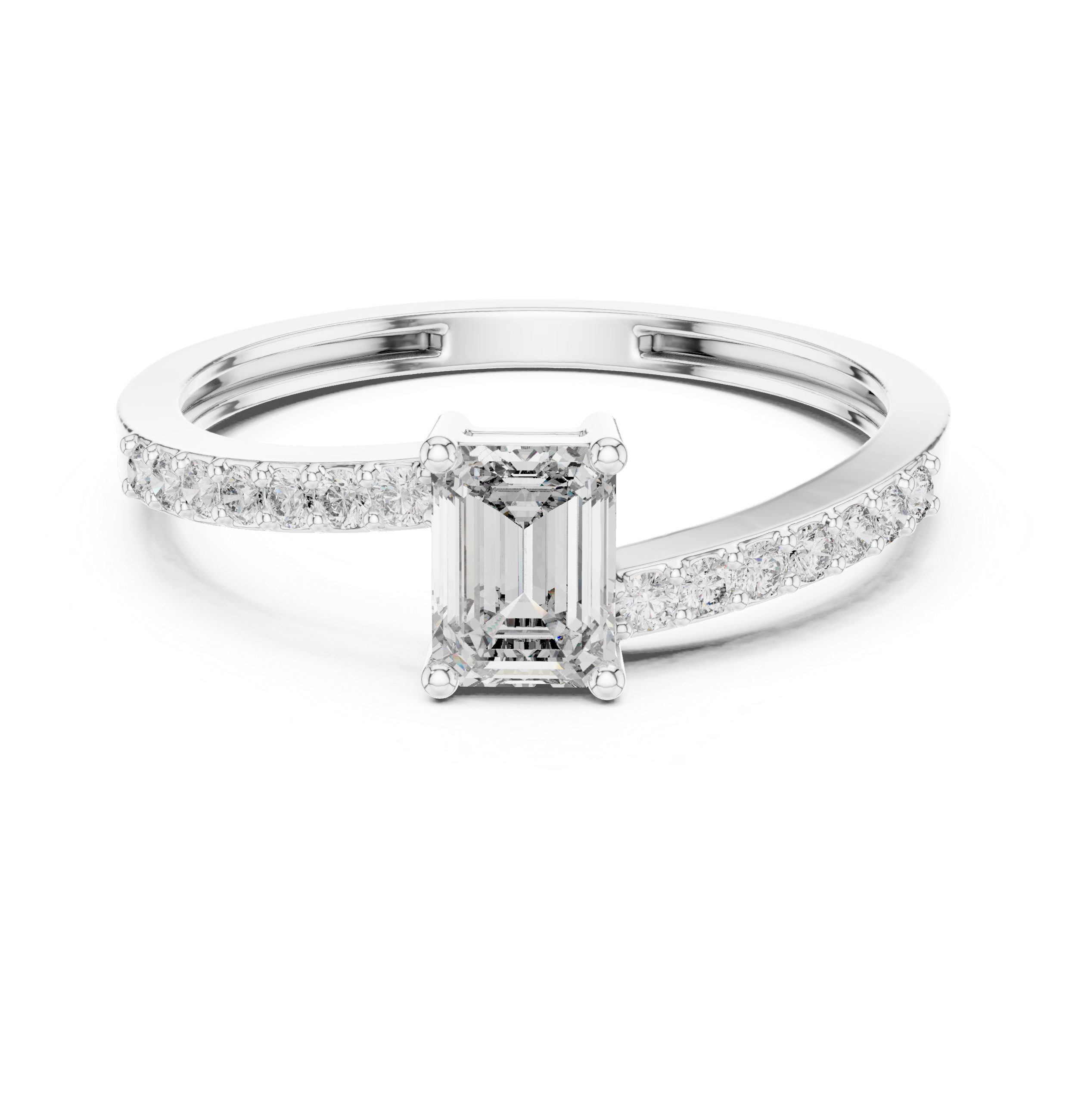 Muur Atelier Solid Gold Emerald Cut Bypass Pavé Diamond Engagement Ring