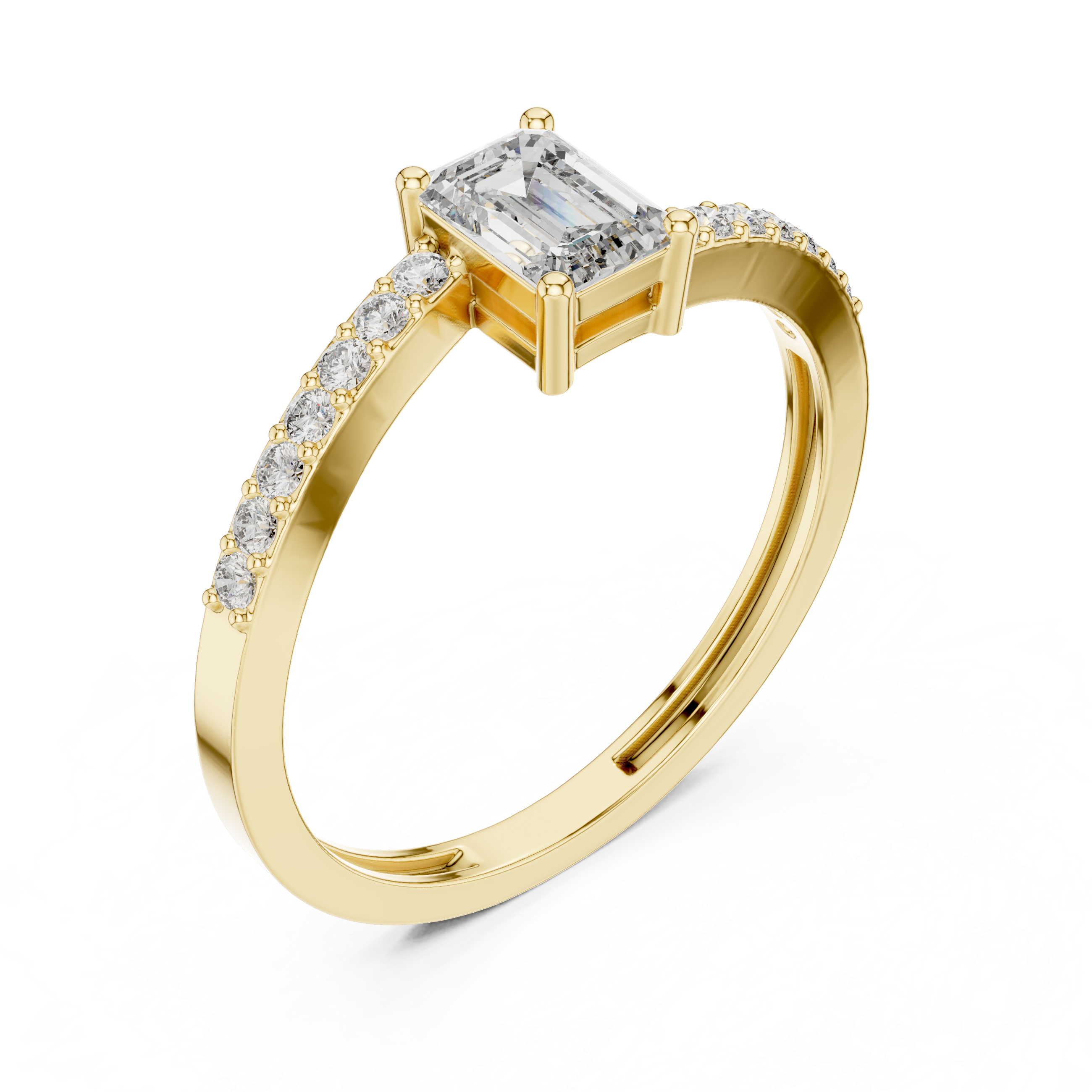 Muur Atelier Solid Gold Emerald Cut Bypass Pavé Diamond Engagement Ring
