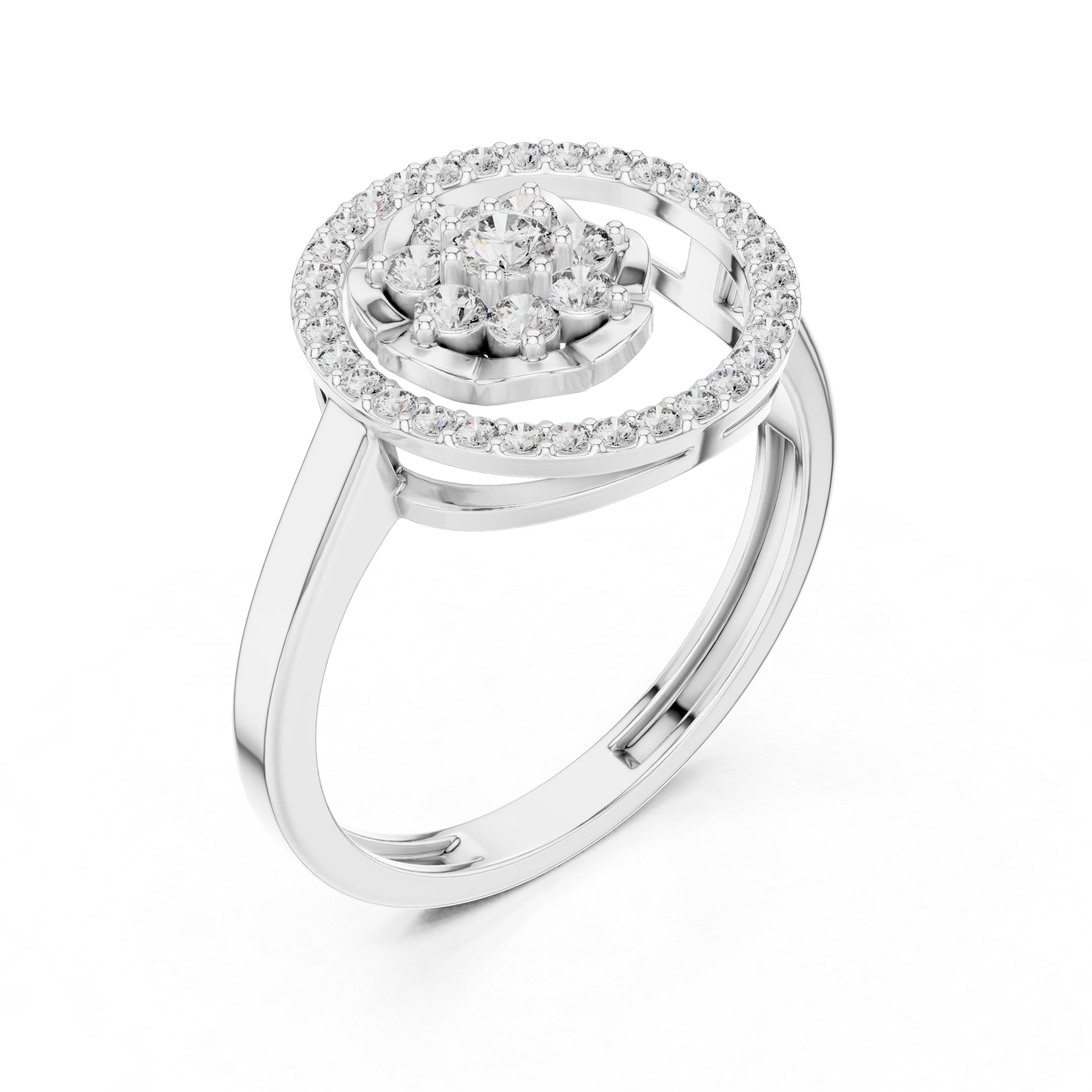 Muur Atelier Solid Gold Round Cut Floating Floral Orbit Diamond Ring