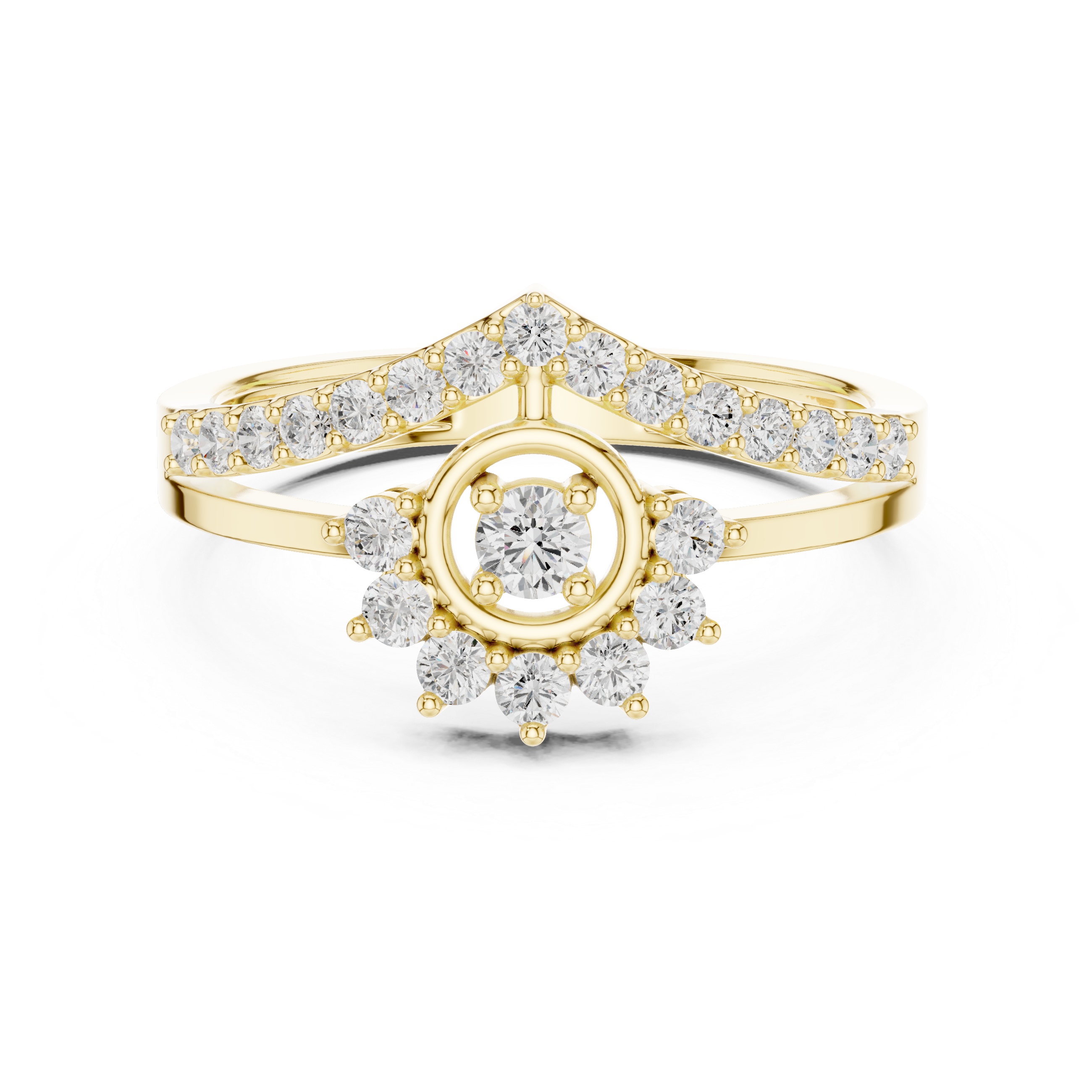 Muur Atelier Solid Gold Round Cut Geometric Chevron Tiara Diamond Ring