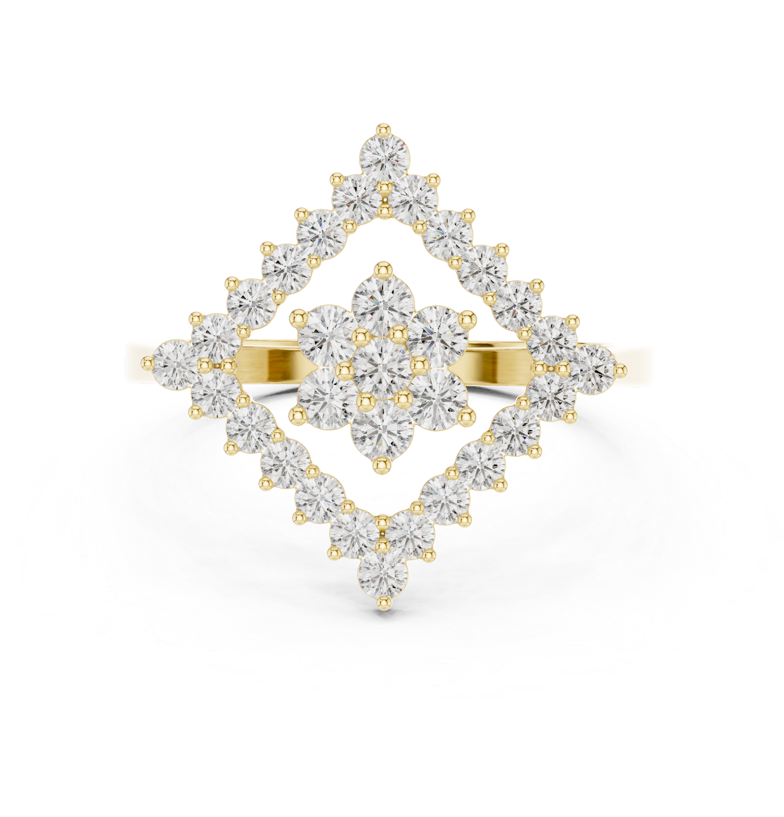 Round Cluster Square Halo Ring