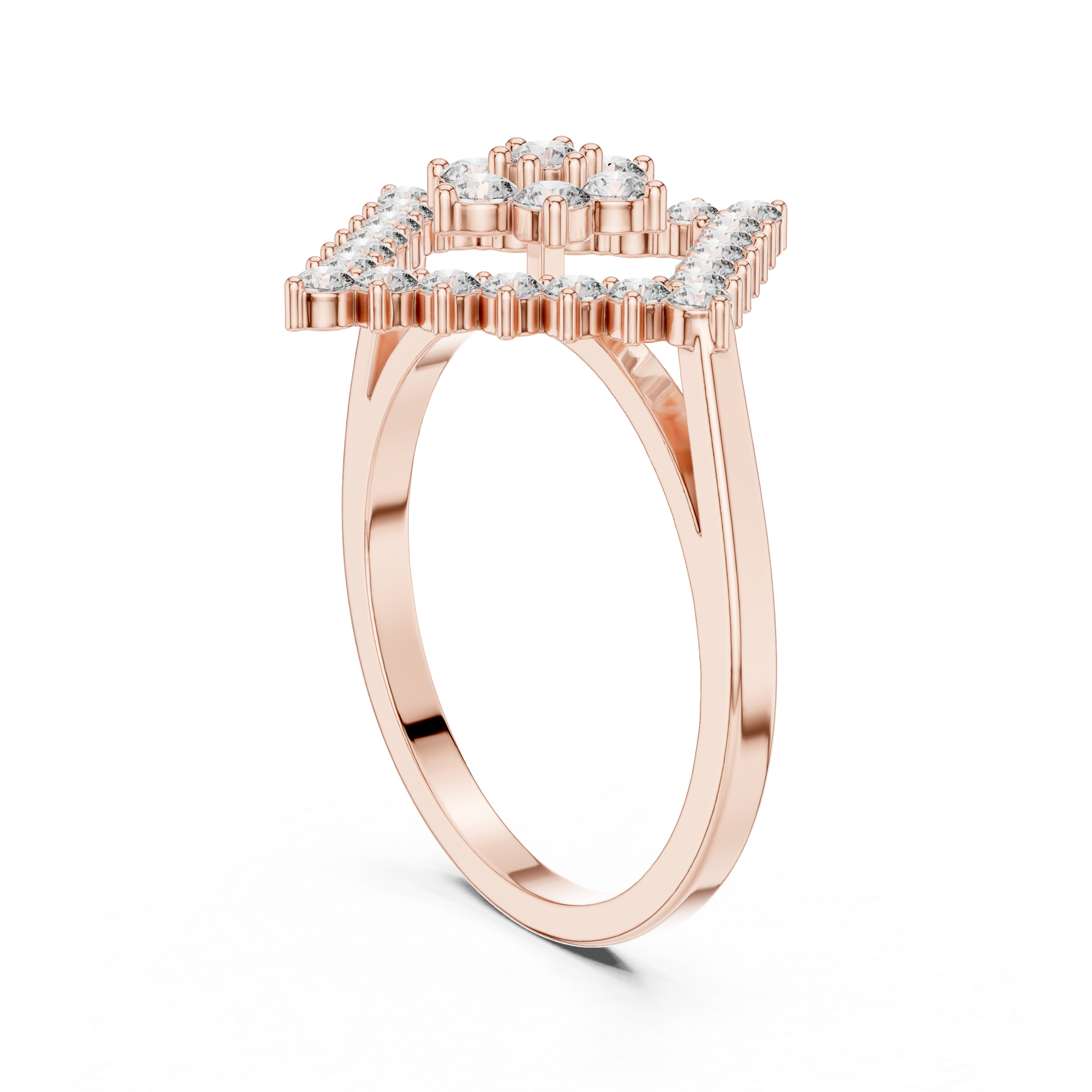 Round Cluster Square Halo Ring