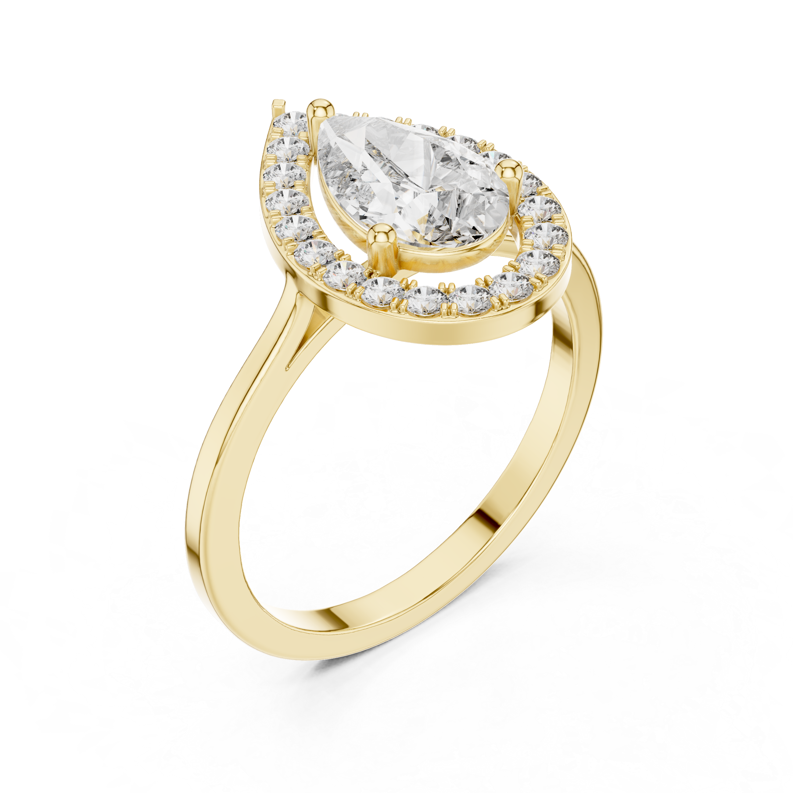 Muur Atelier Solid Gold Pear Cut Halo Diamond Engagement Ring