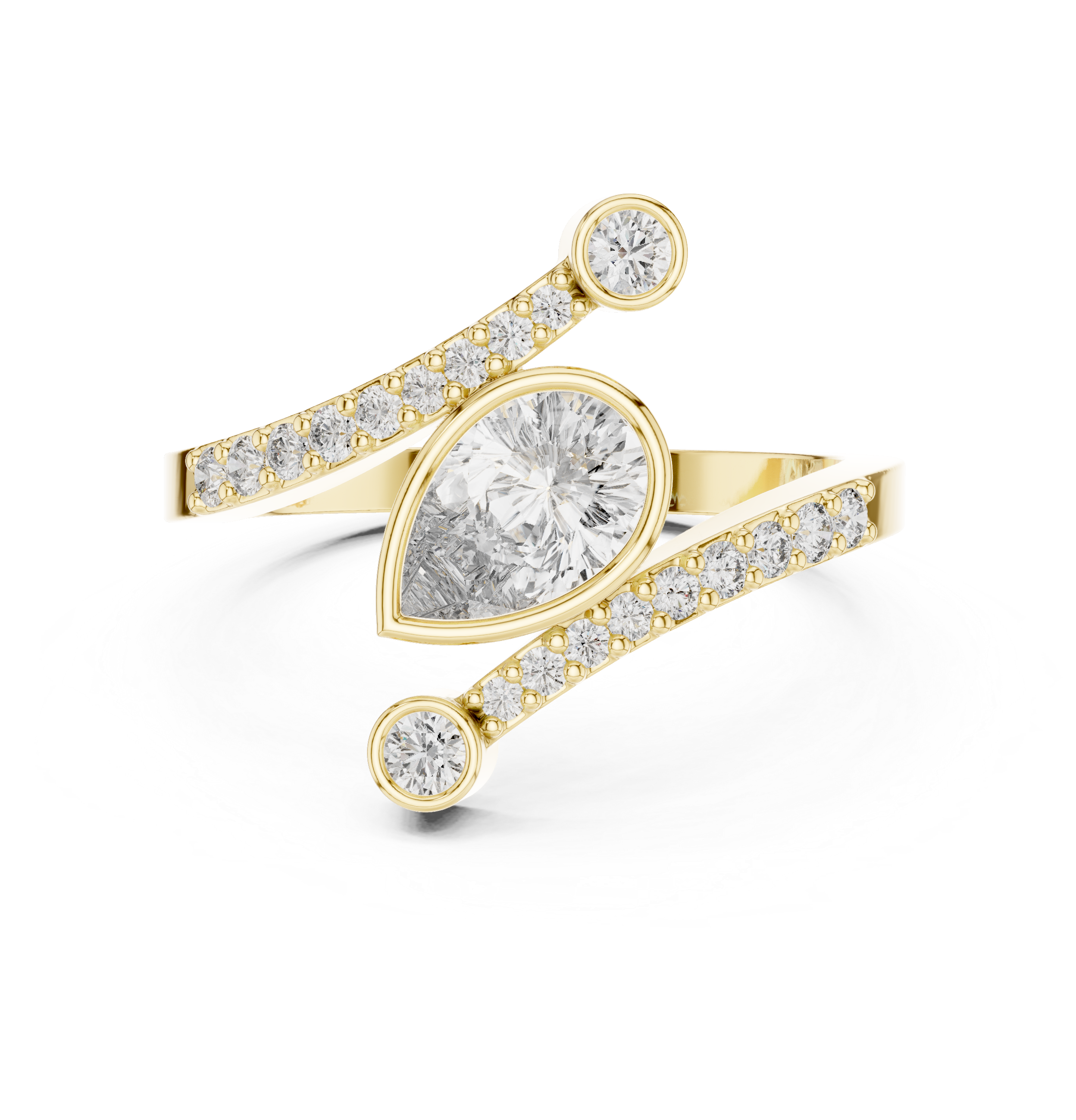 Muur Atelier Solid Gold Pear Cut Bezel Bypass Diamond Ring
