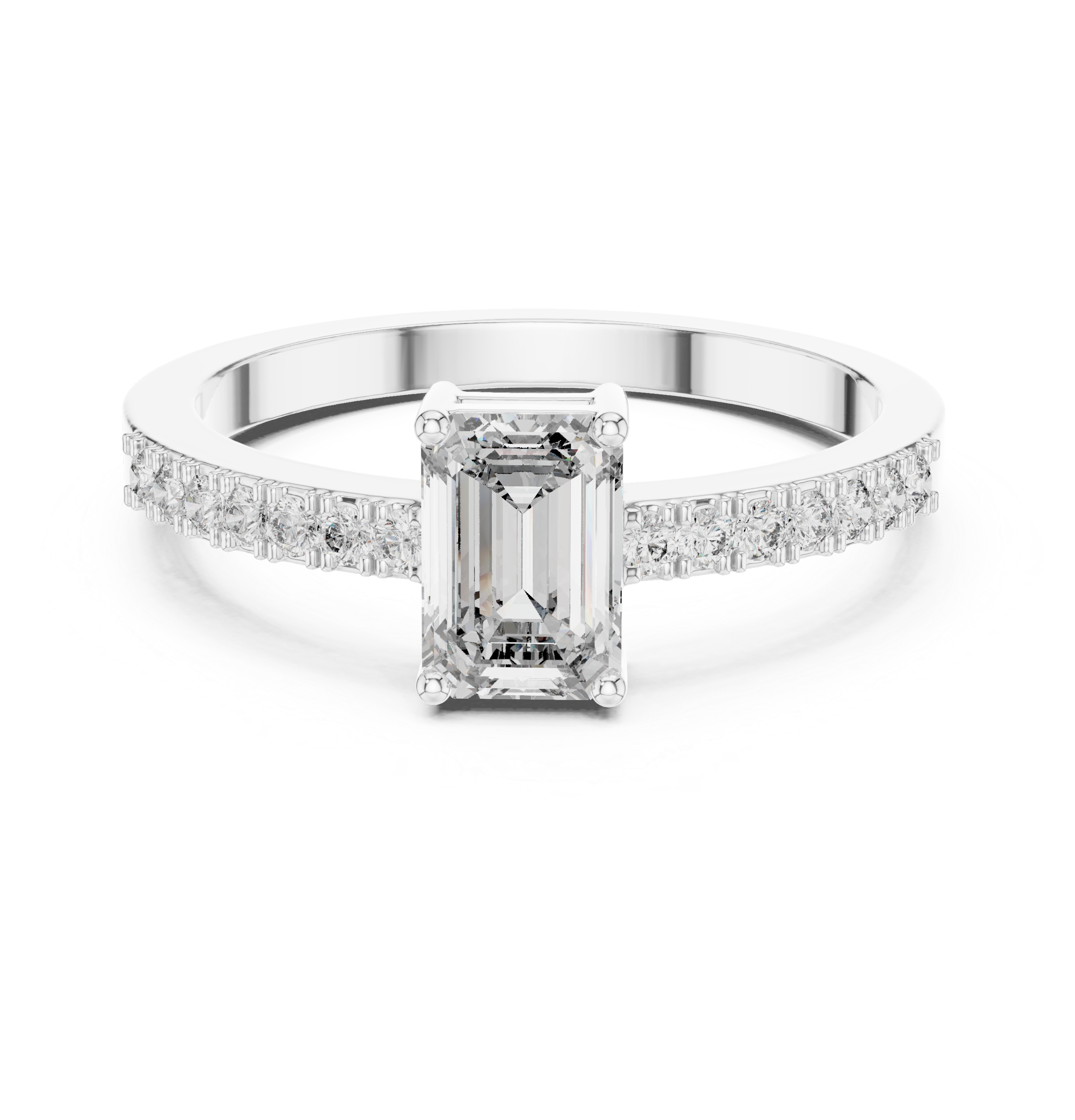 Emerald-Cut Solitaire with Micro-Pavé Shoulders