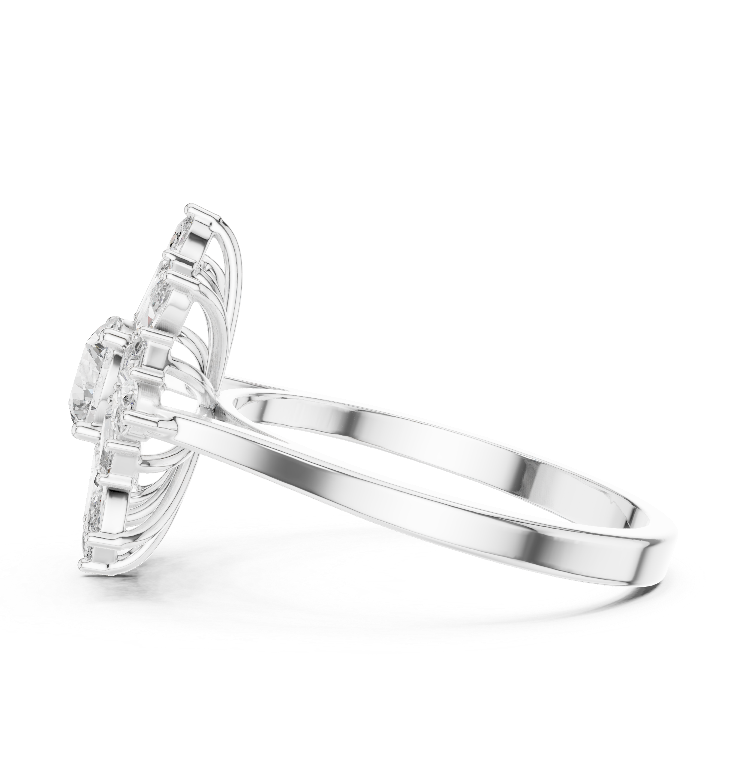 Round–Marquise & Baguette Floral Cluster Ring