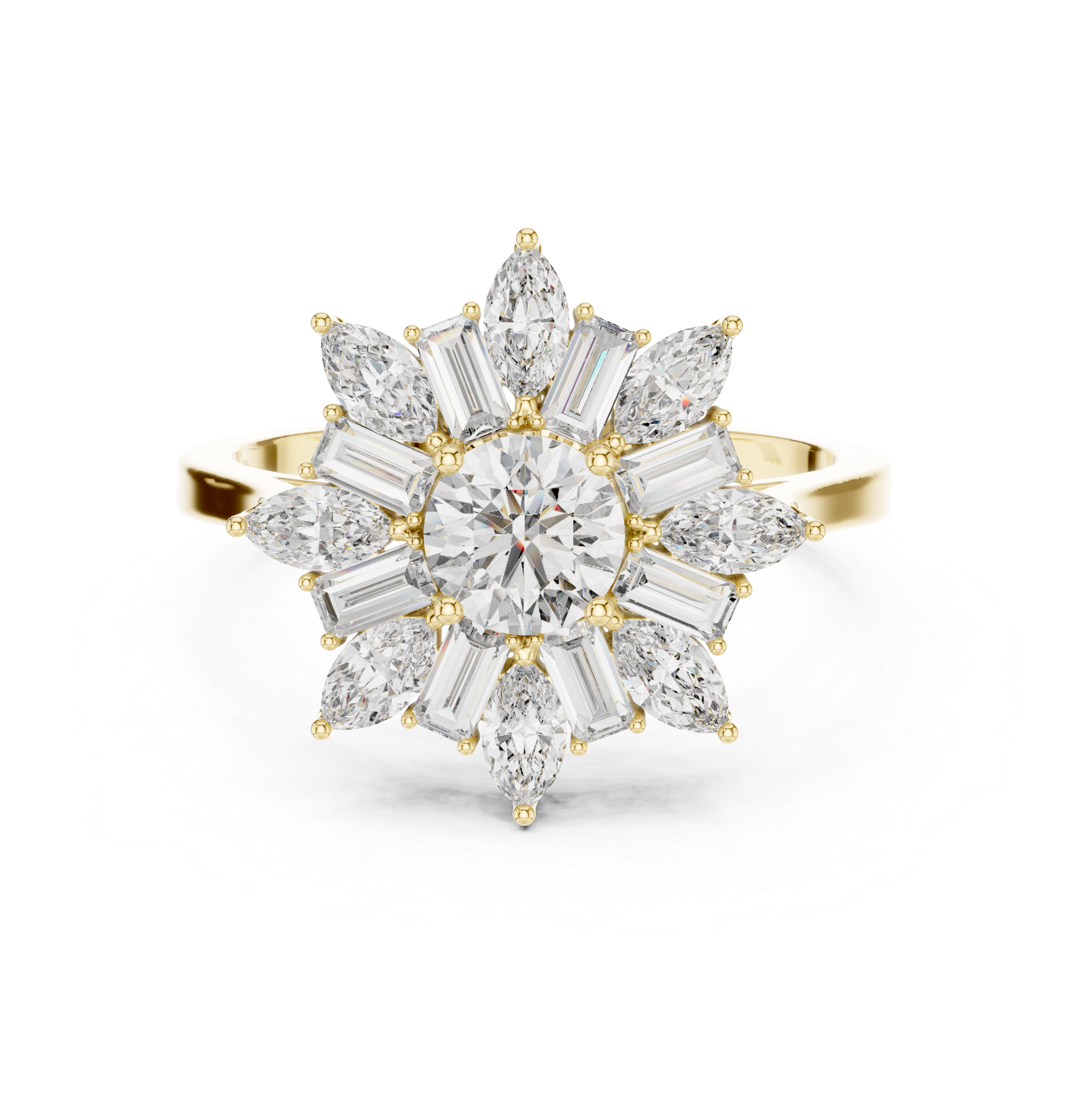 Round–Marquise & Baguette Floral Cluster Ring