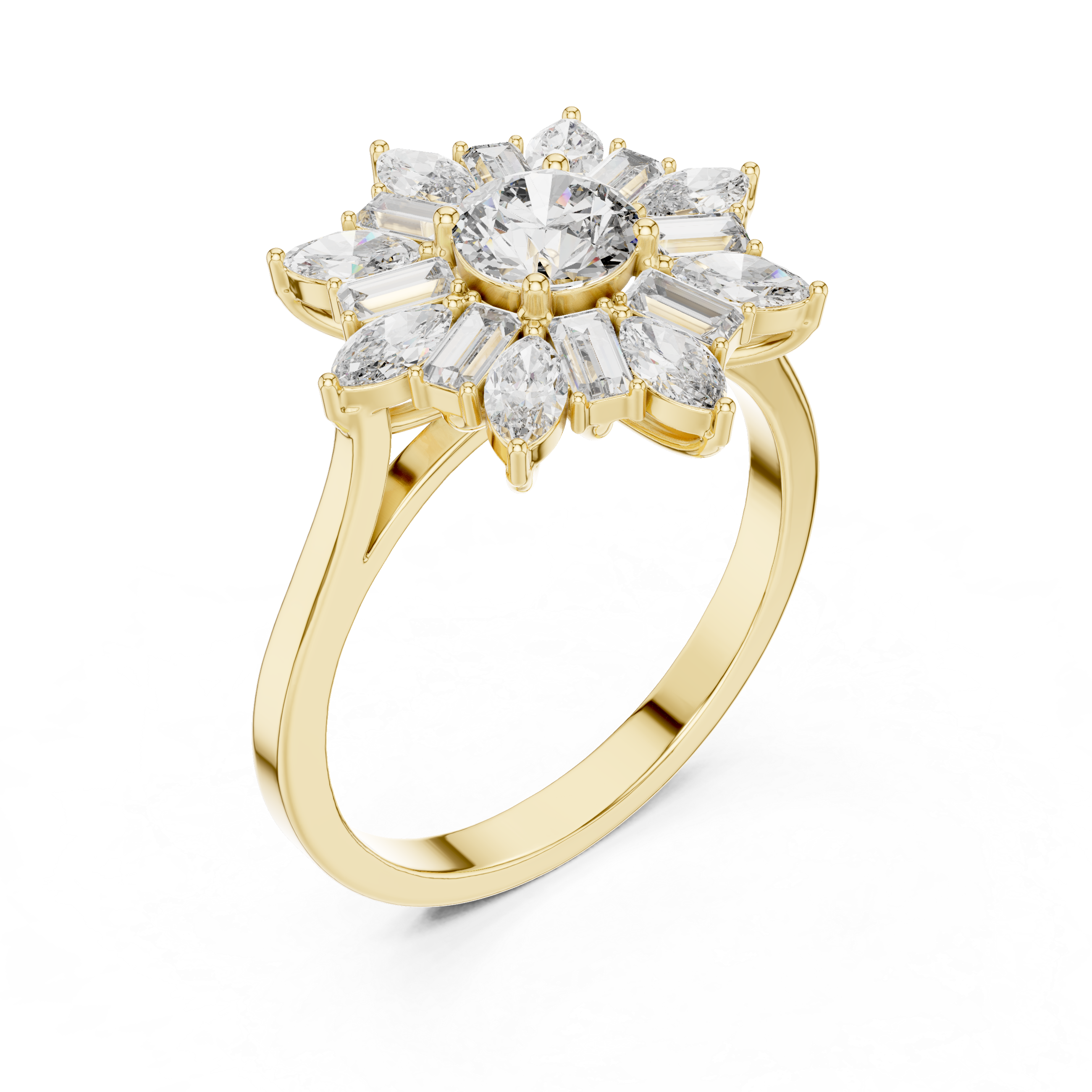 Round–Marquise & Baguette Floral Cluster Ring