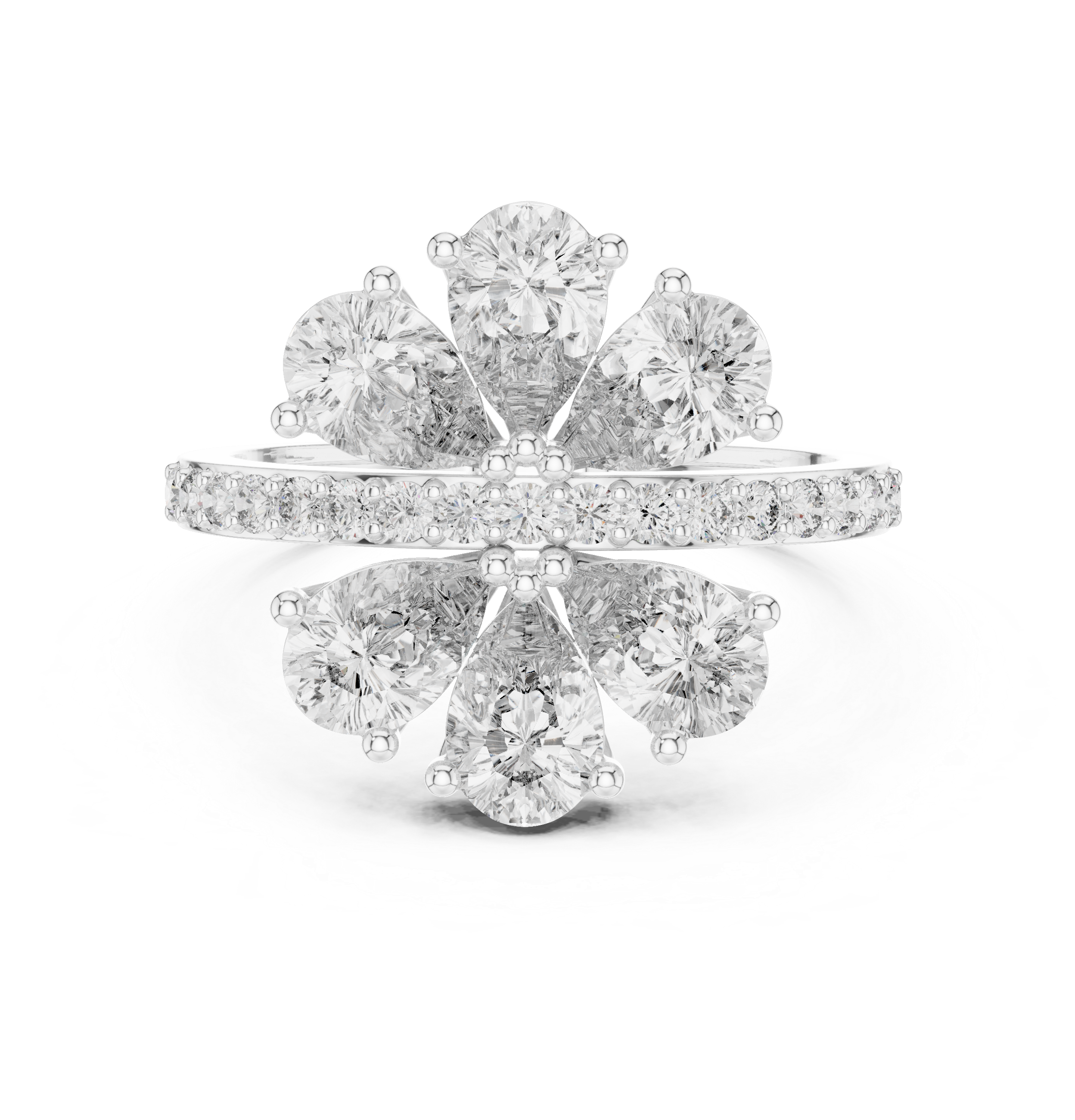 Six-Leaf Pear Cluster Pavé Ring